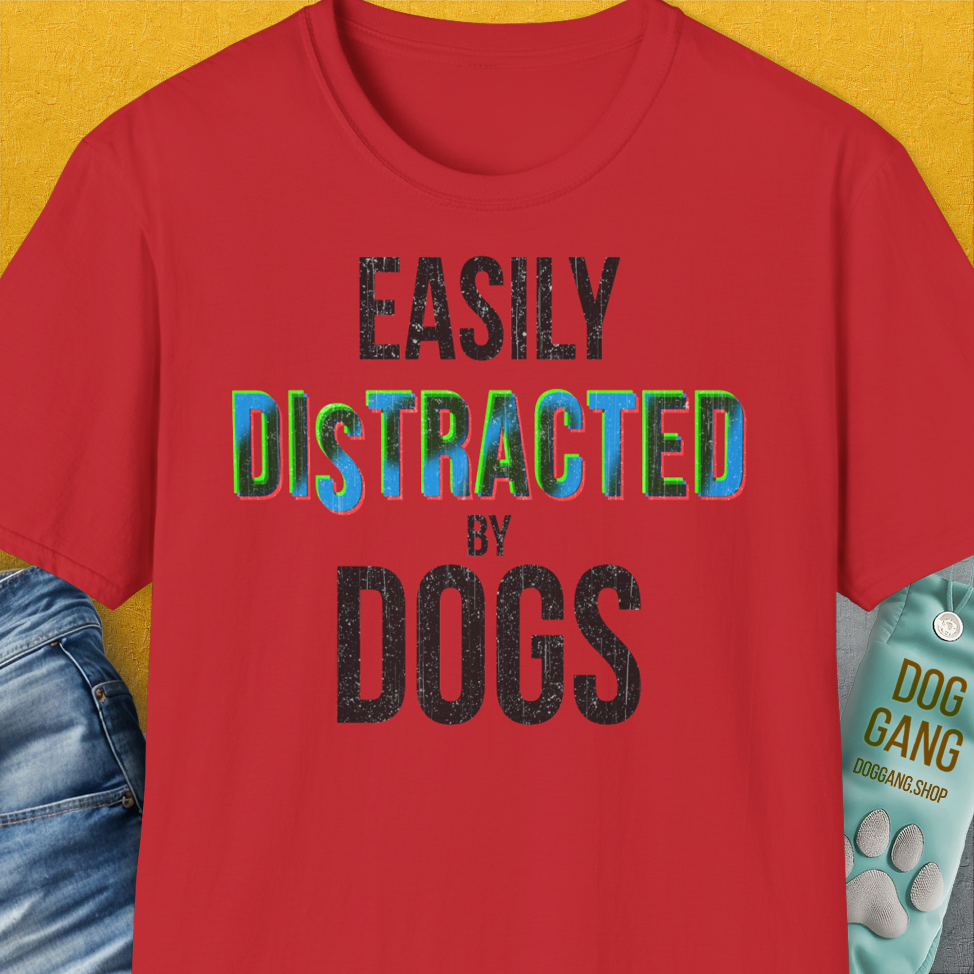 Easily Distracted By Dogs Series, Volume 5, Unisex T-Shirt-Red. A perfect gift for dog lovers and dog owners. Design by Dog Gang