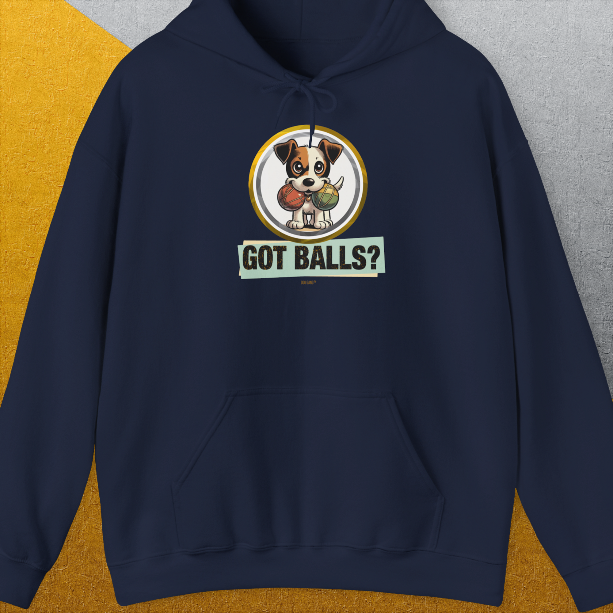 Got Balls? Volume 5, Unisex Hoodie-Navy. A dog-themed Design from Dog Gang