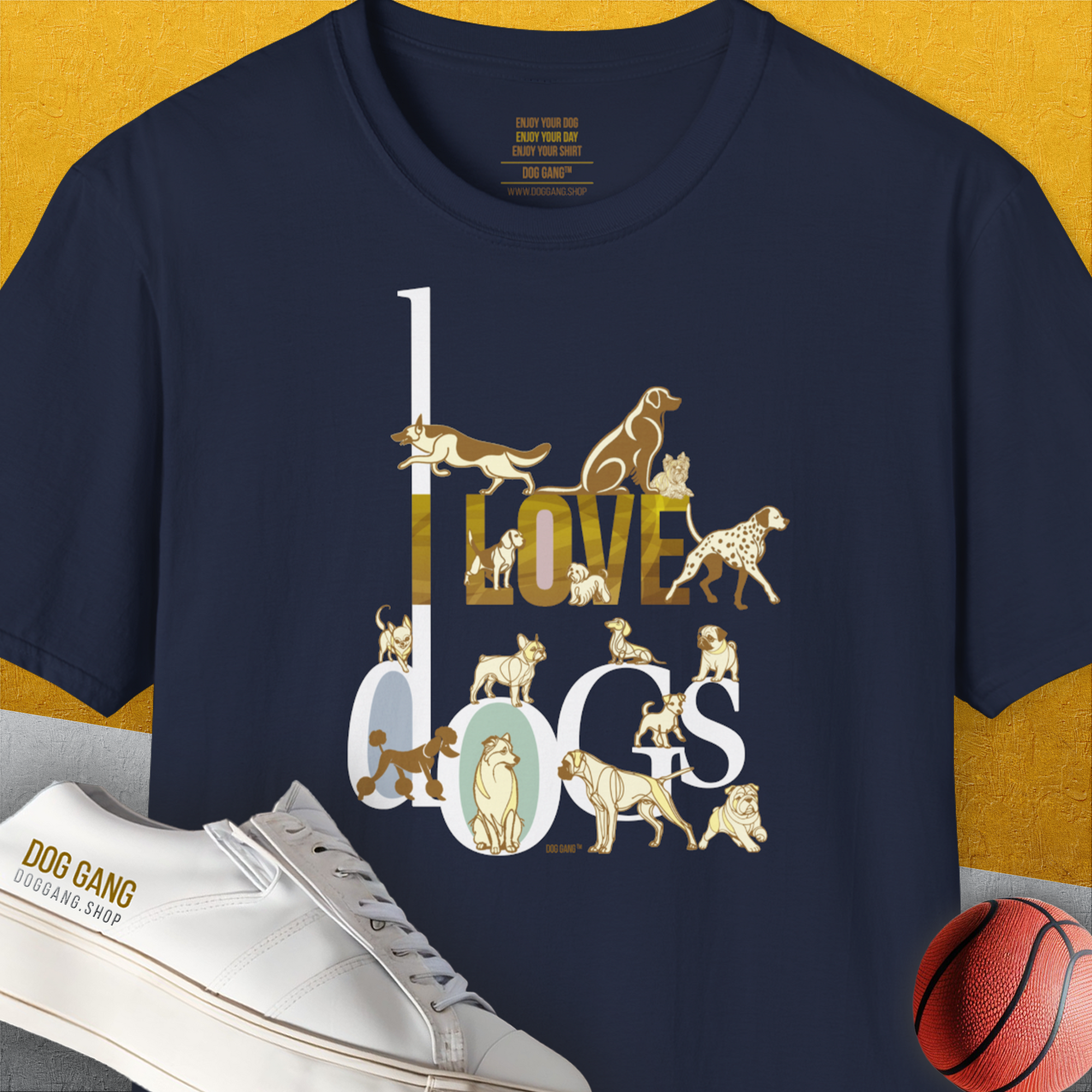 I Love Dogs - Series I, Volume 1, Unisex T-Shirt-Navy, Design by Dog Gang