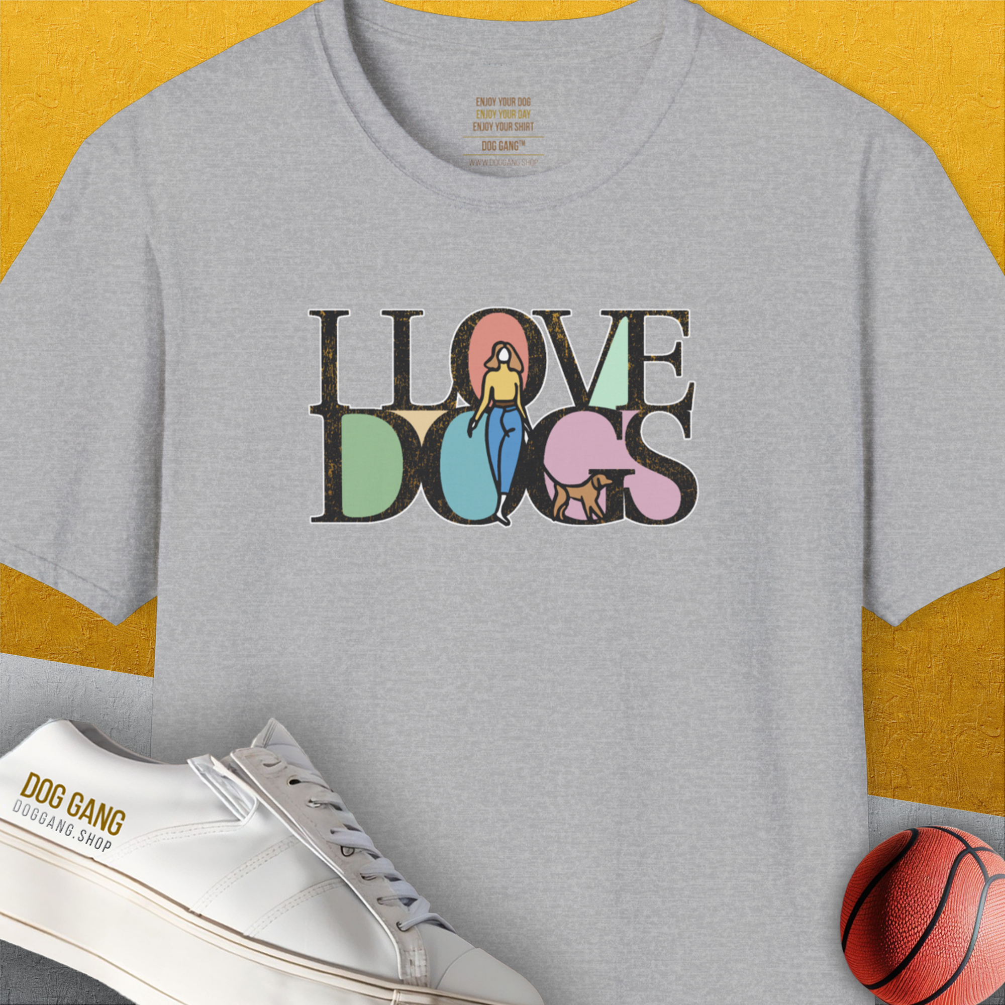 I Love Dogs - Series I, Volume 5, Unisex T-Shirt-Sport Grey. A perfect gift for dog lovers and dog owners. Design by Dog Gang