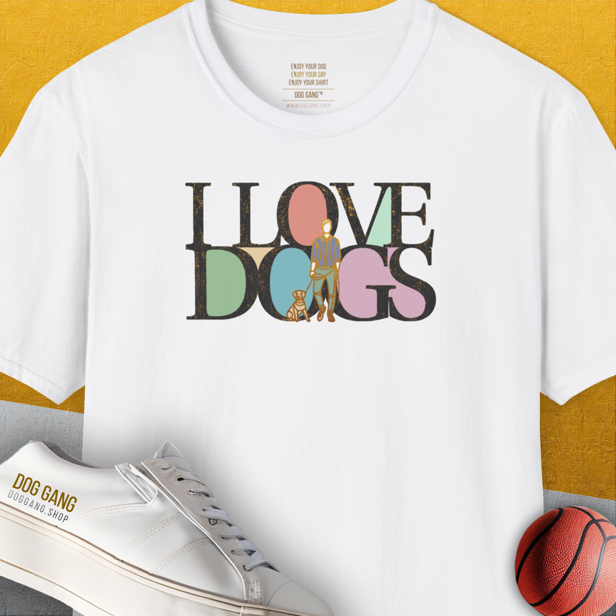 I Love Dogs - Series I, Volume 6, Unisex T-Shirt-White. A perfect gift for dog lovers and dog owners. Design by Dog Gang