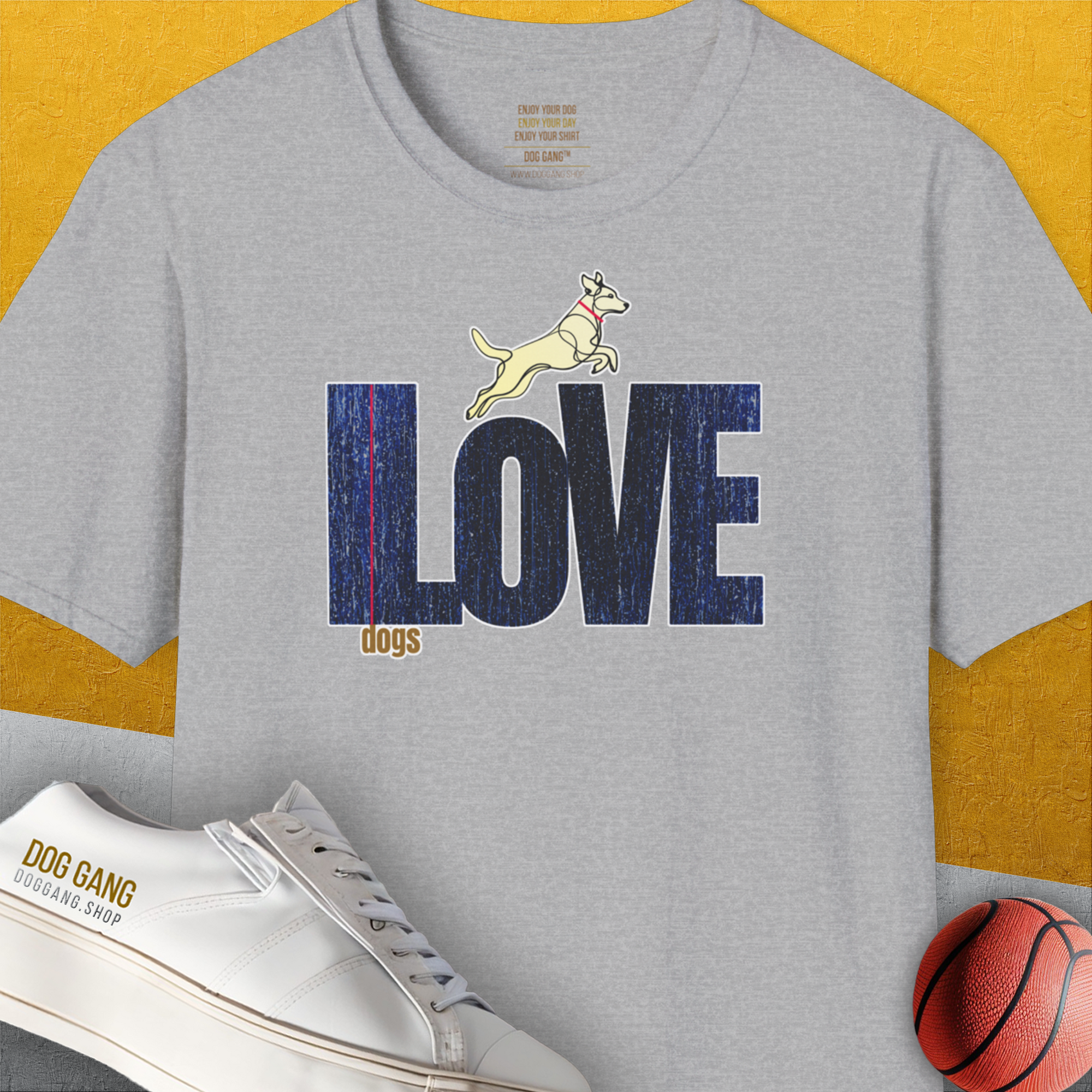 I Love Dogs - Series I, Volume 7, Unisex T-Shirt-Sport Grey. A perfect gift for dog lovers and dog owners. Design by Dog Gang