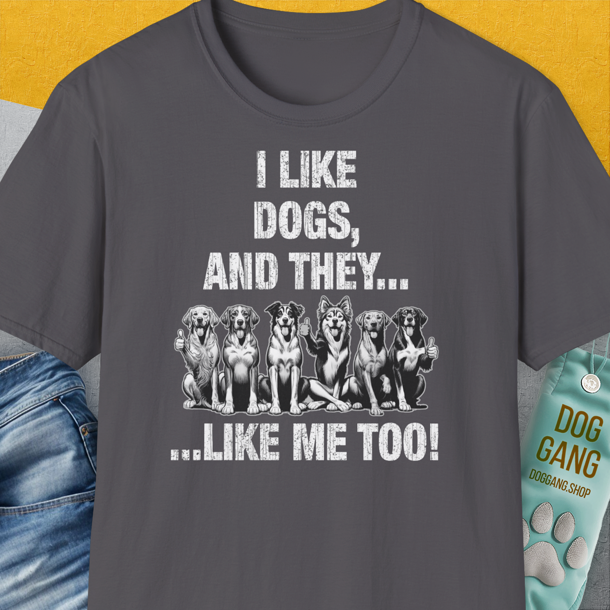 I Like Dogs And They Like Me Too, Volume 4, Unisex T-Shirt-Charcoal, a cool and stylish design with a funny saying from Dog Gang