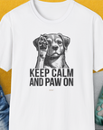 Keep Calm And Paw On, Volume 1, Unisex T-Shirt-White. A perfect gift for dog lovers and dog owners. Design by Dog Gang
