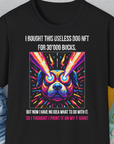 Unisex T-Shirt in black with a vibrant dog NFT for the dog lover, showcasing your passion for digital art. Designed by Dog Gang.