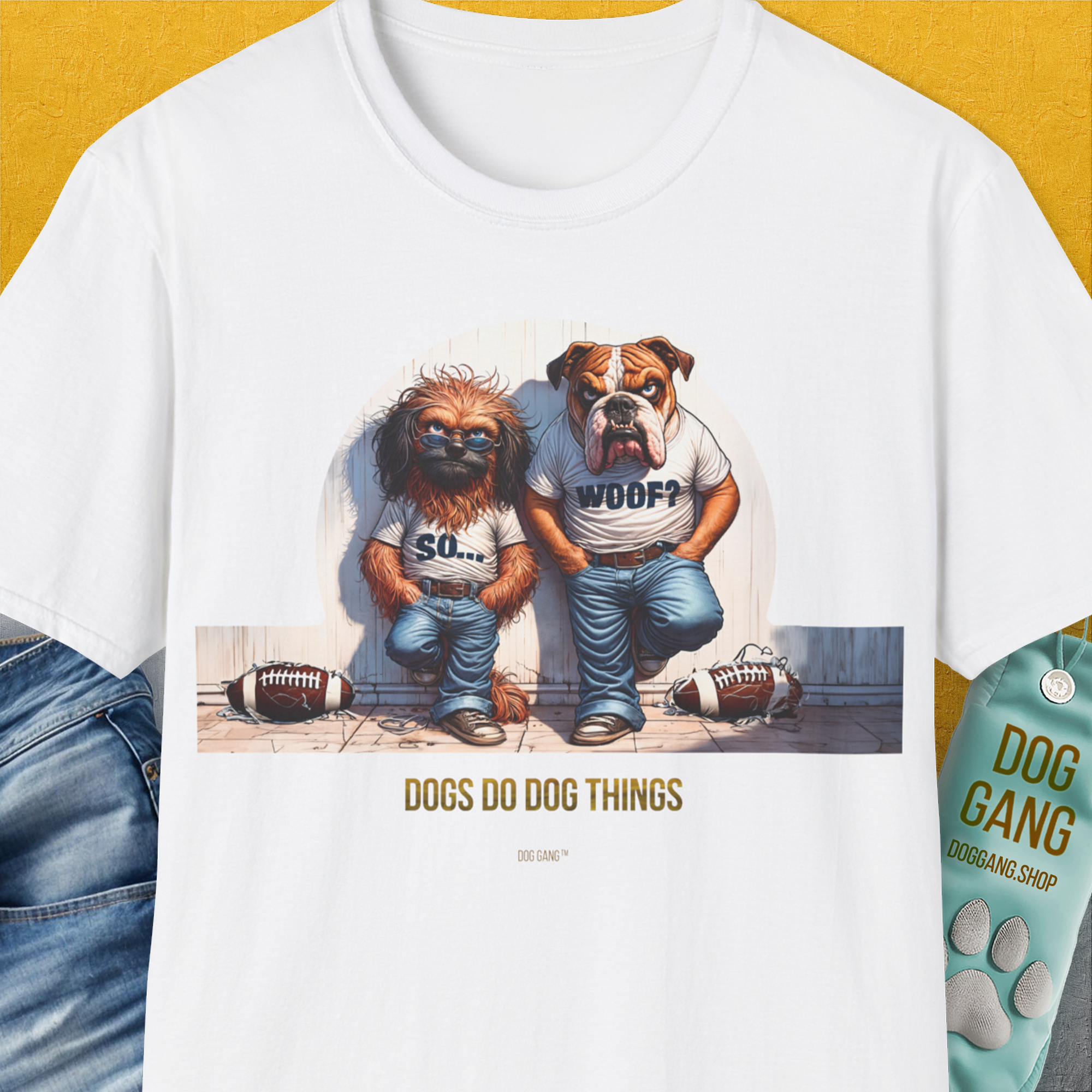 So... Woof? Volume 7, Unisex T-Shirt-White. A perfect gift for dog lovers and dog owners. Design by Dog Gang