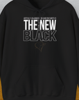 Unisex Hoodie with the quote: Artfully arranged dog hair on shirts is the new black, featuring a heart and paw print. Designed by Dog Gang. Ideal for any dog lover.