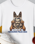Beware Of The Undercover Police Dogs, Volume 1, Unisex T-Shirt-White. A perfect gift for dog lovers and dog owners. Design by Dog Gang