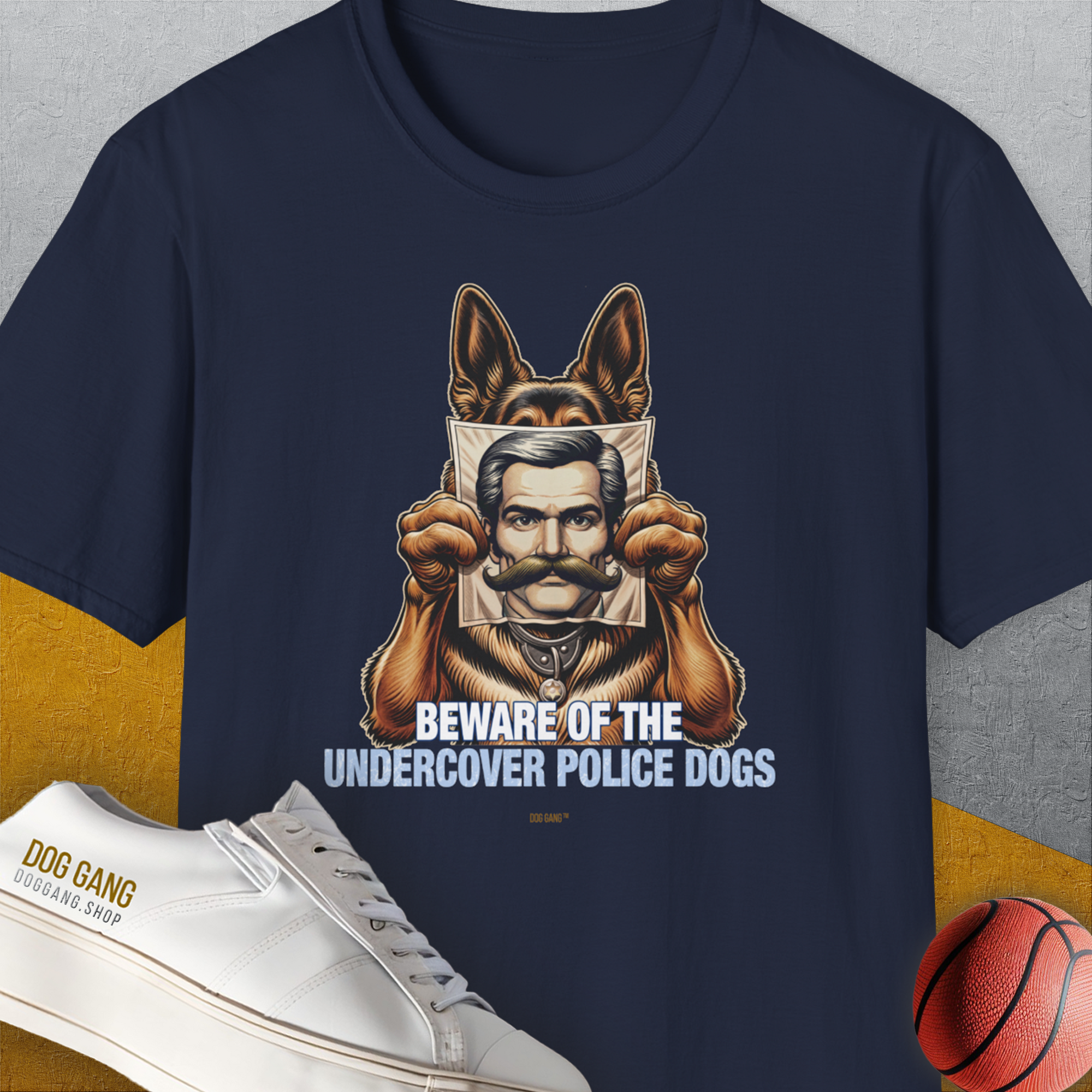 Beware Of The Undercover Police Dogs, Volume 1, Unisex T-Shirt-Navy, Design by Dog Gang