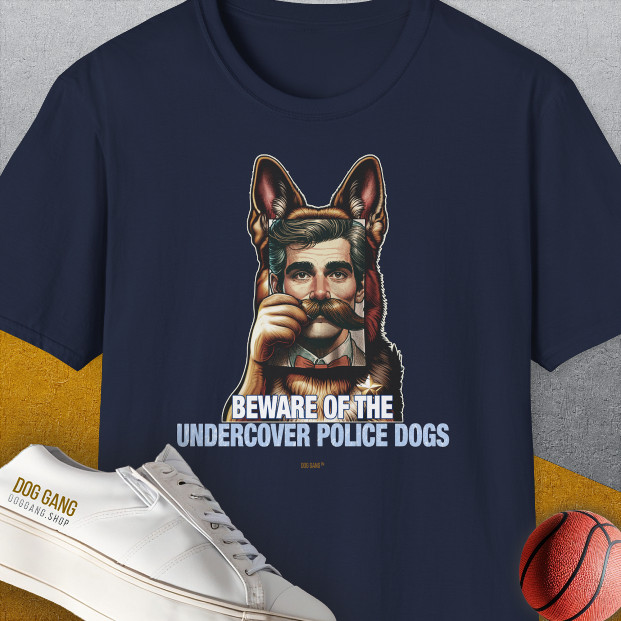Beware Of The Undercover Police Dogs, Volume 2, Unisex T-Shirt-Navy, Design by Dog Gang