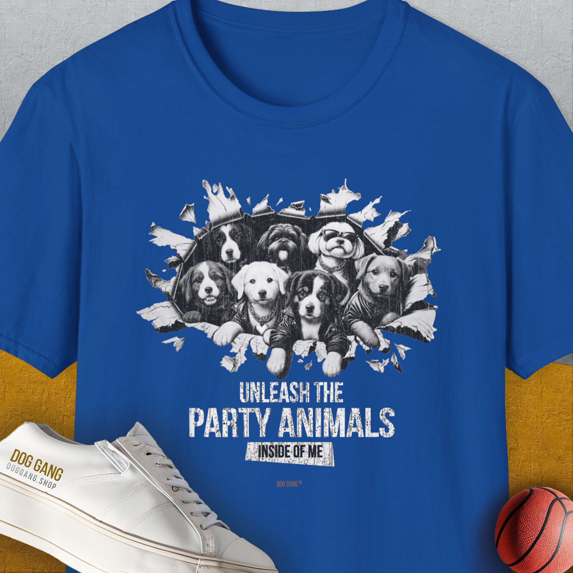 Unleash-Series (Party Animals), Volume 1, Unisex T-Shirt-Royal, Design by Dog Gang
