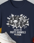 Unleash-Series (Party Animals), Volume 1, Unisex T-Shirt-Navy, Design by Dog Gang