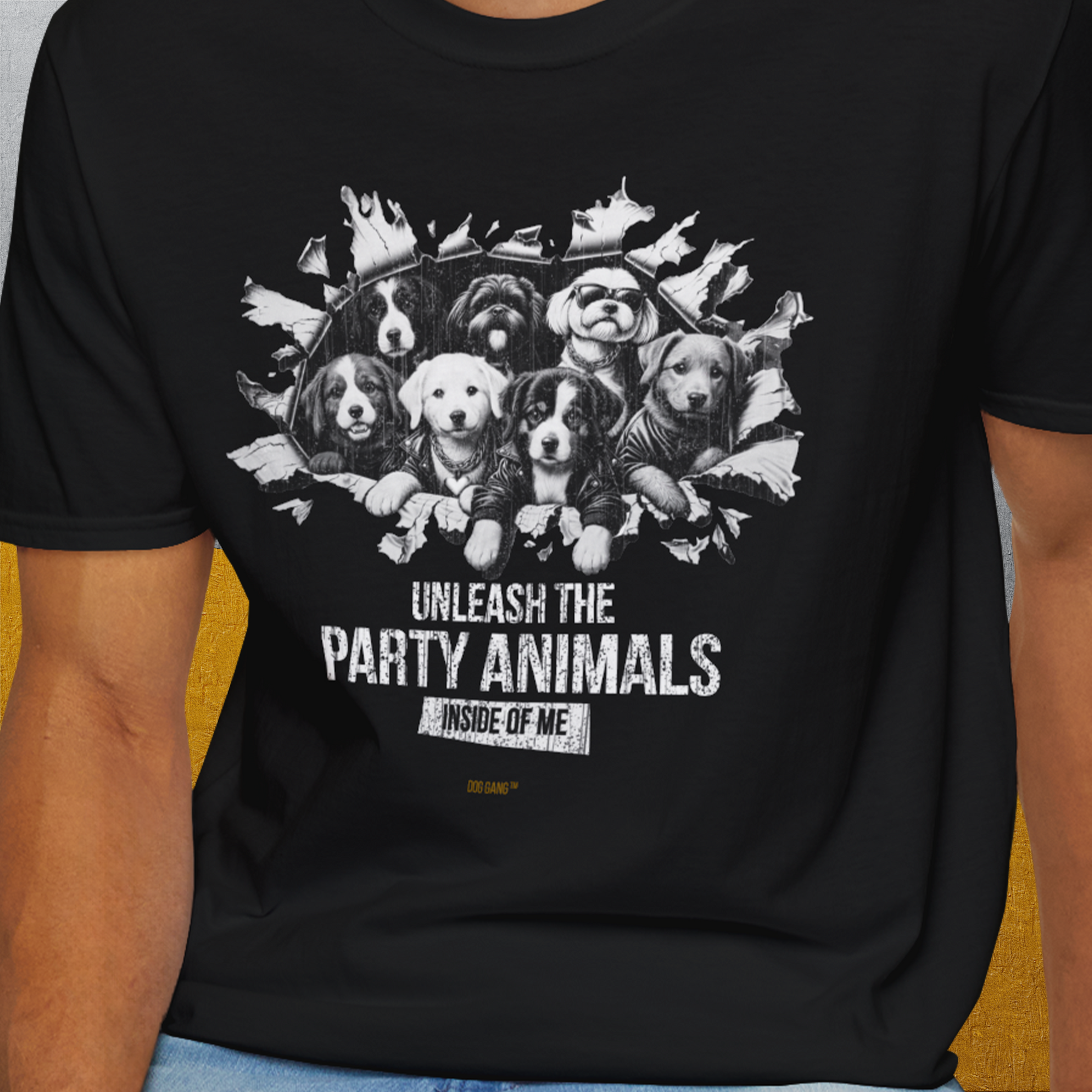 Unleash-Series (Party Animals), Volume 1, Unisex T-Shirt-. For dog lovers and dog owners. Design by Dog Gang