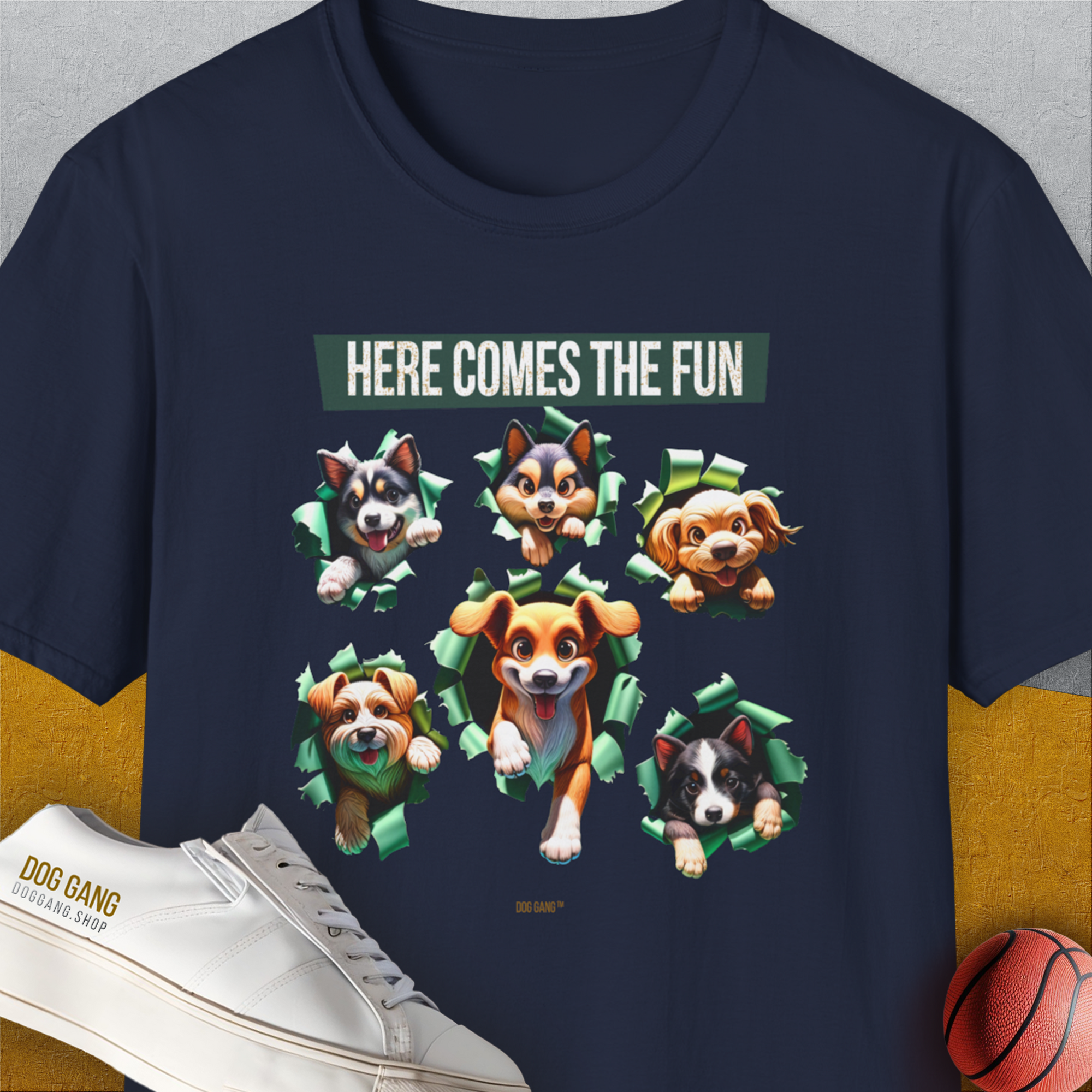 Unleash-Series (Here Comes The Fun), Volume 4, Unisex T-Shirt-Navy, Design by Dog Gang