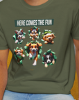 Unleash-Series (Here Comes The Fun), Volume 4, Unisex T-Shirt-. For dog lovers and dog owners. Design by Dog Gang