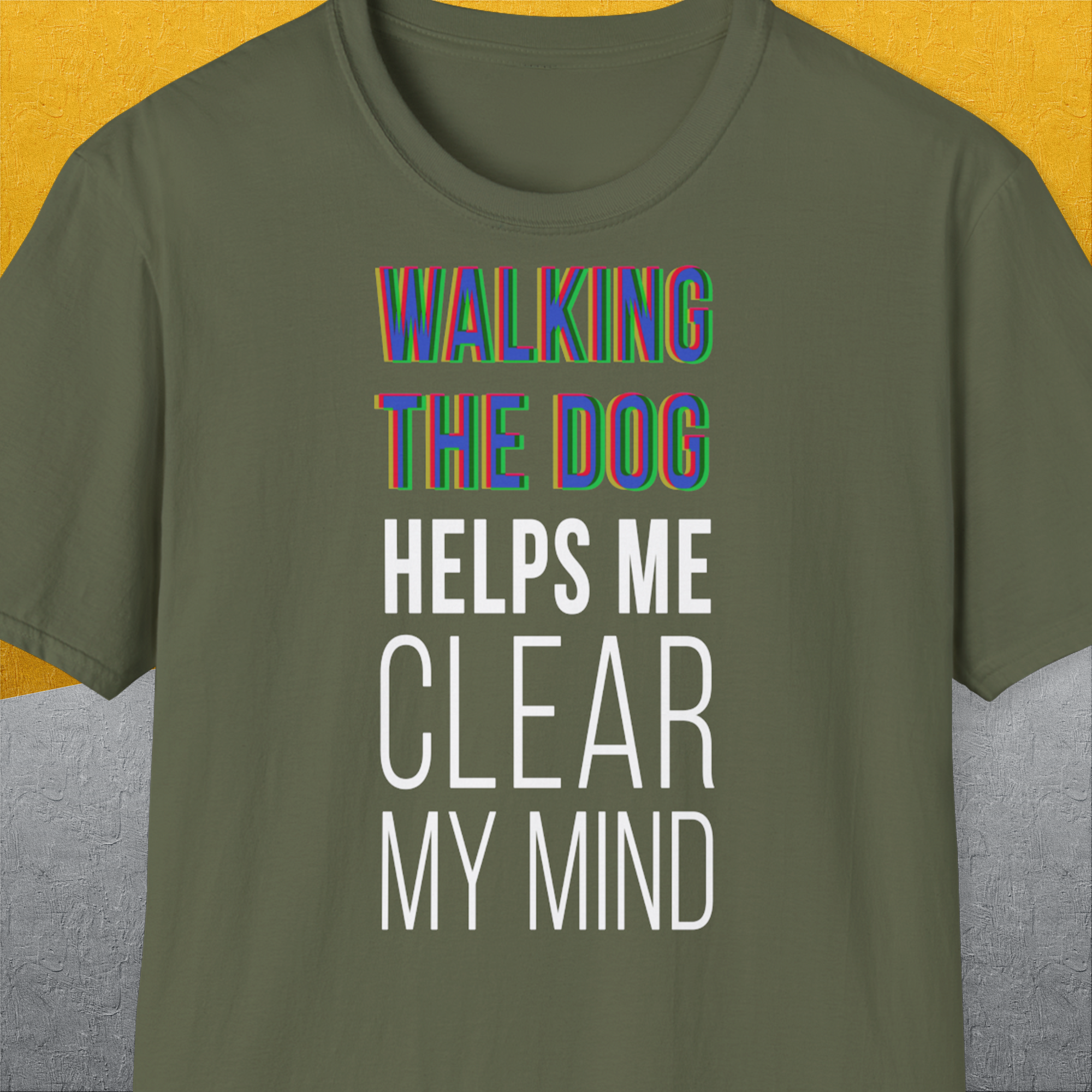 Walking The Dog Series One, Volume 3, Unisex T-Shirt-Military Green. A dog-themed Design from Dog Gang