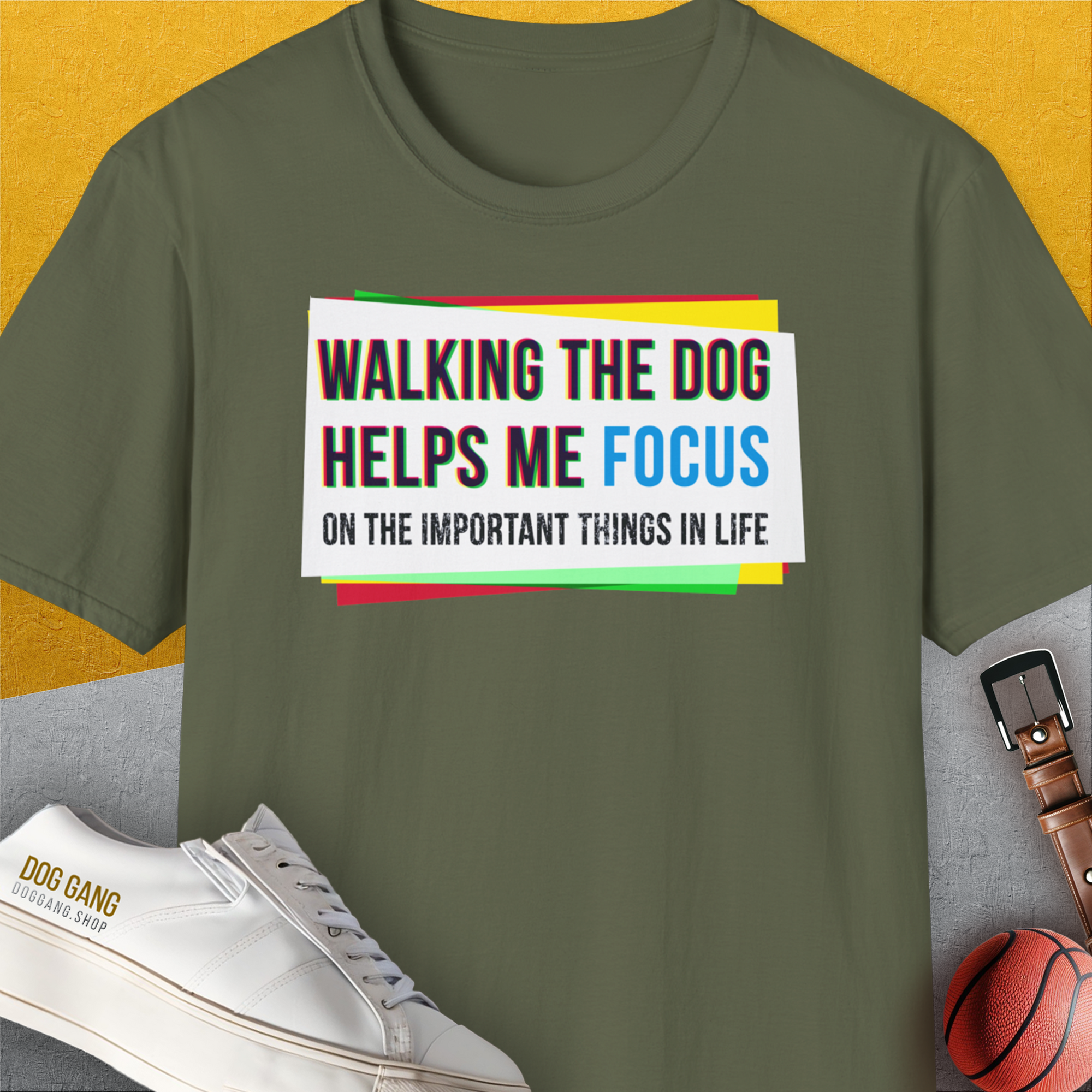 Walking The Dog Series One, Volume 1, Unisex T-Shirt-Military Green, a cool and stylish design with a funny saying from Dog Gang
