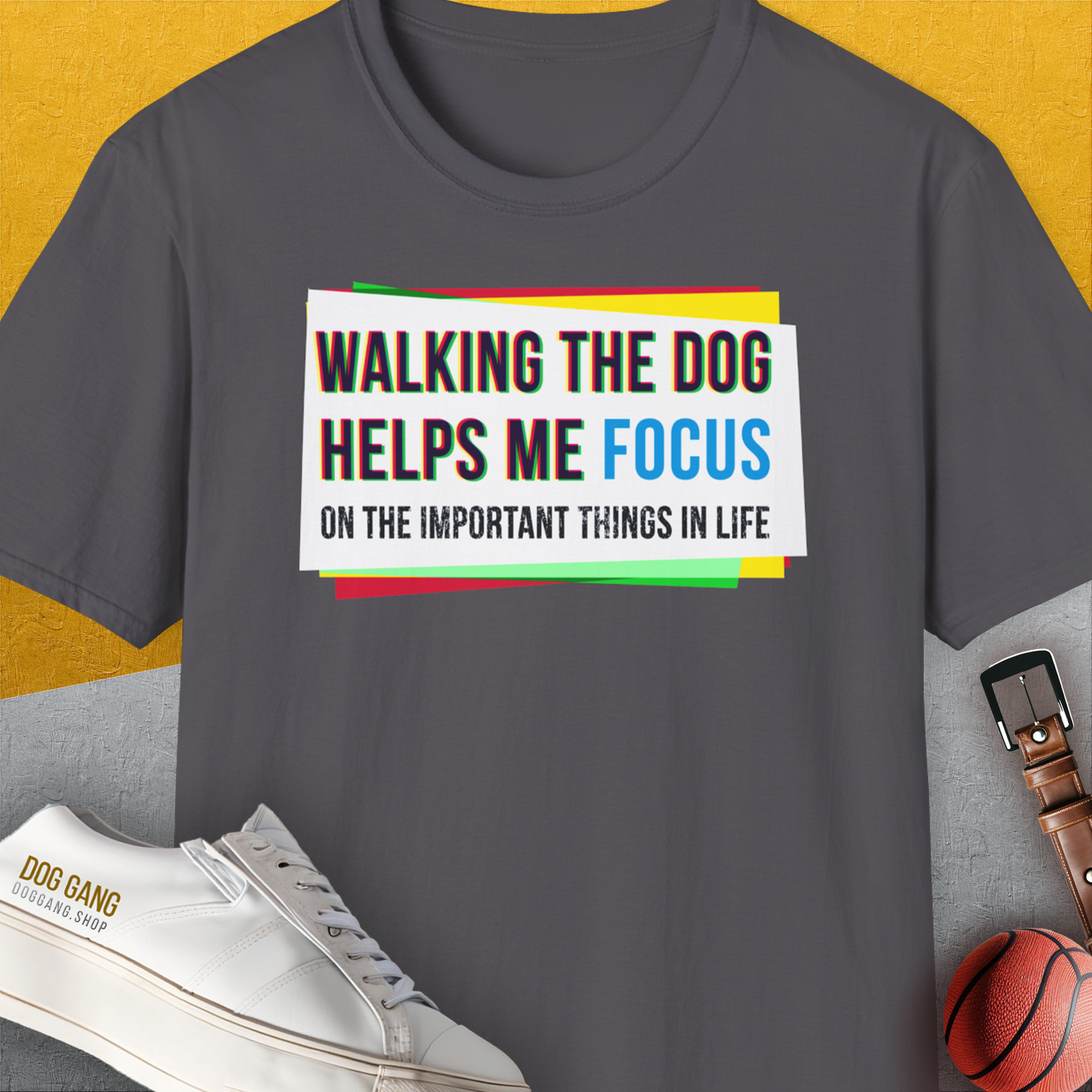Walking The Dog Series One, Volume 1, Unisex T-Shirt-Charcoal. For dog lovers and dog owners. Design by Dog Gang