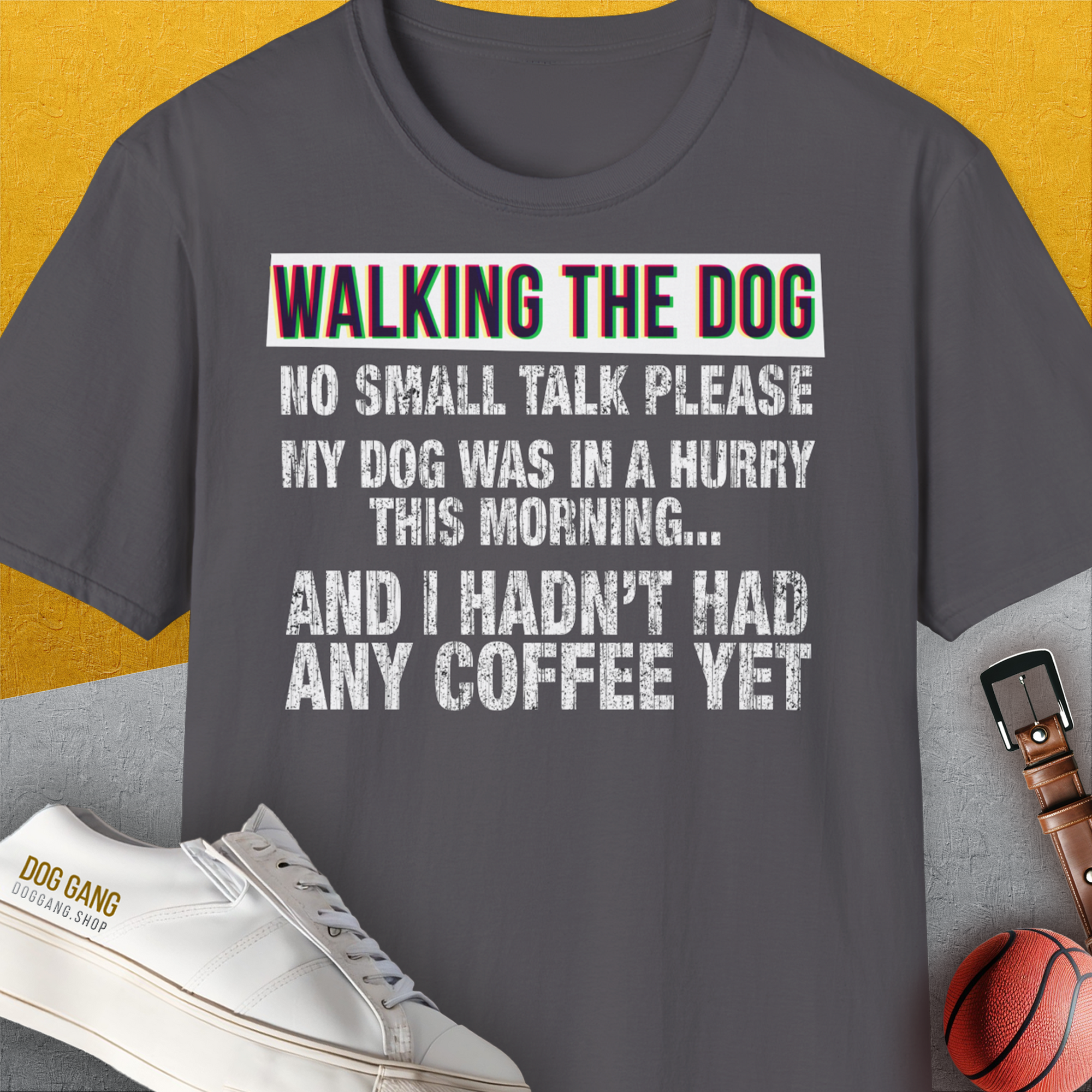 Walking The Dog Series One, Volume 2, Unisex T-Shirt-Charcoal. A dog-themed Design from Dog Gang