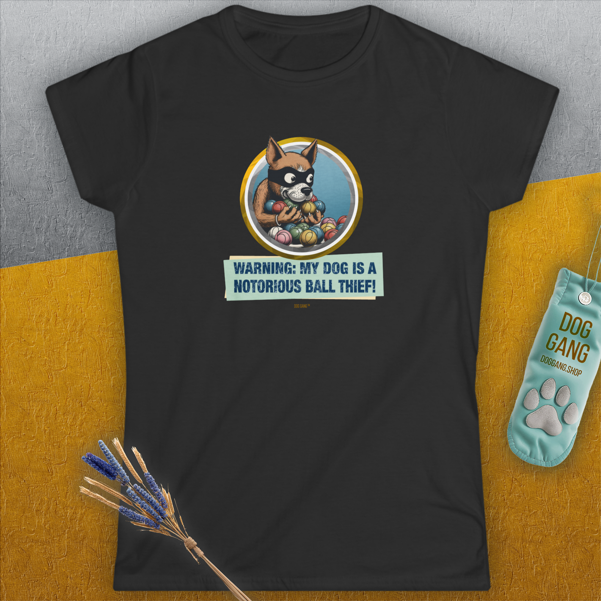 Warning: My Dog Is A Notorious Ball Thief, Volume 1, Women's T-Shirt-, a fun and stylish design for dog lovers from Dog Gang