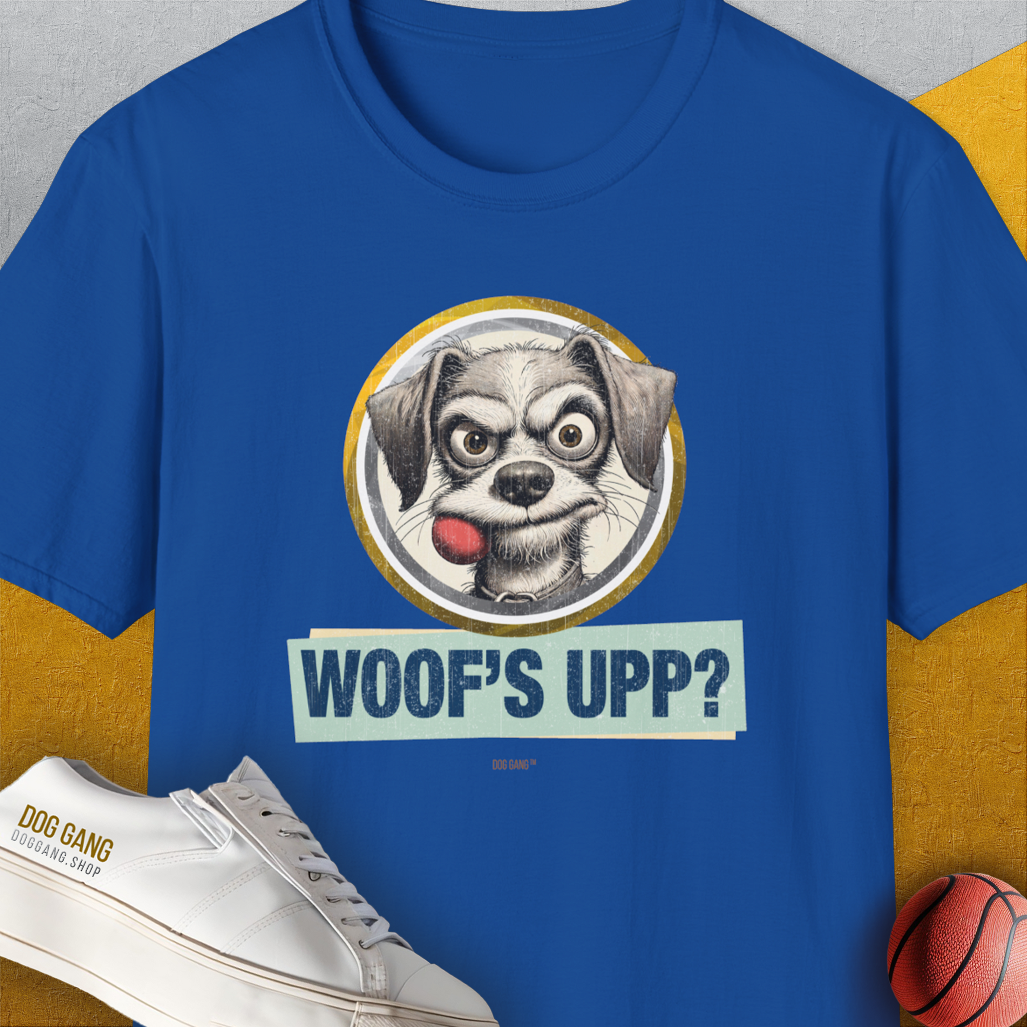 Woof's Upp? Volume 1, Unisex T-Shirt-Royal, Design by Dog Gang