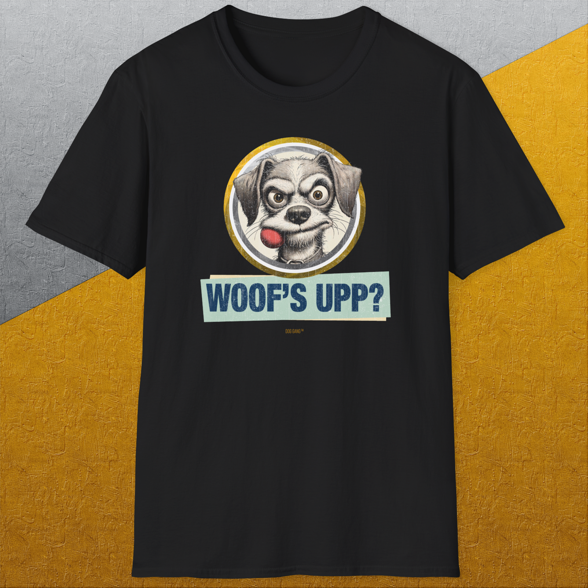 Woof's Upp? Volume 1, Unisex T-Shirt-. A perfect gift for dog lovers and dog owners. Design by Dog Gang