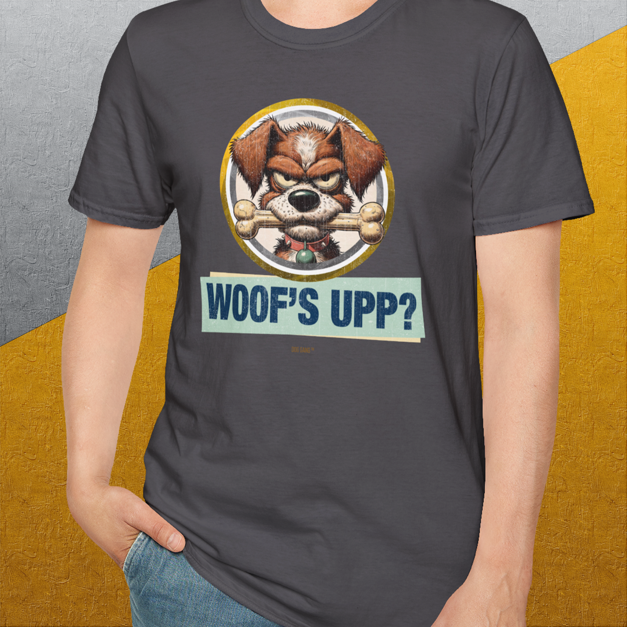 Woof's Upp? Volume 2, Unisex T-Shirt-, Design by Dog Gang