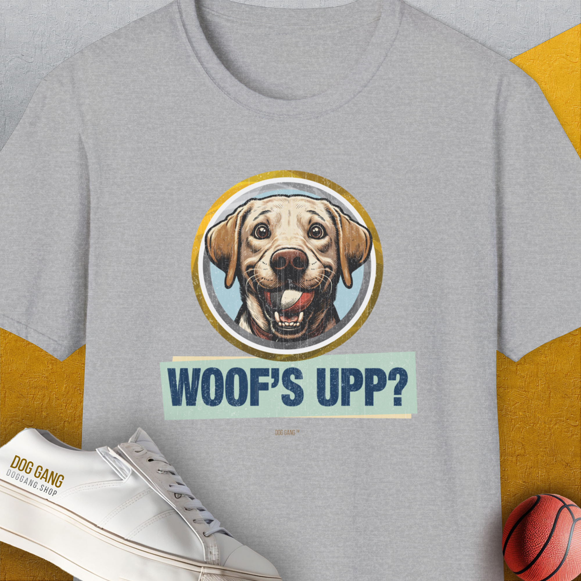 Woof's Upp? Volume 3, Unisex T-Shirt-Sport Grey, Design by Dog Gang