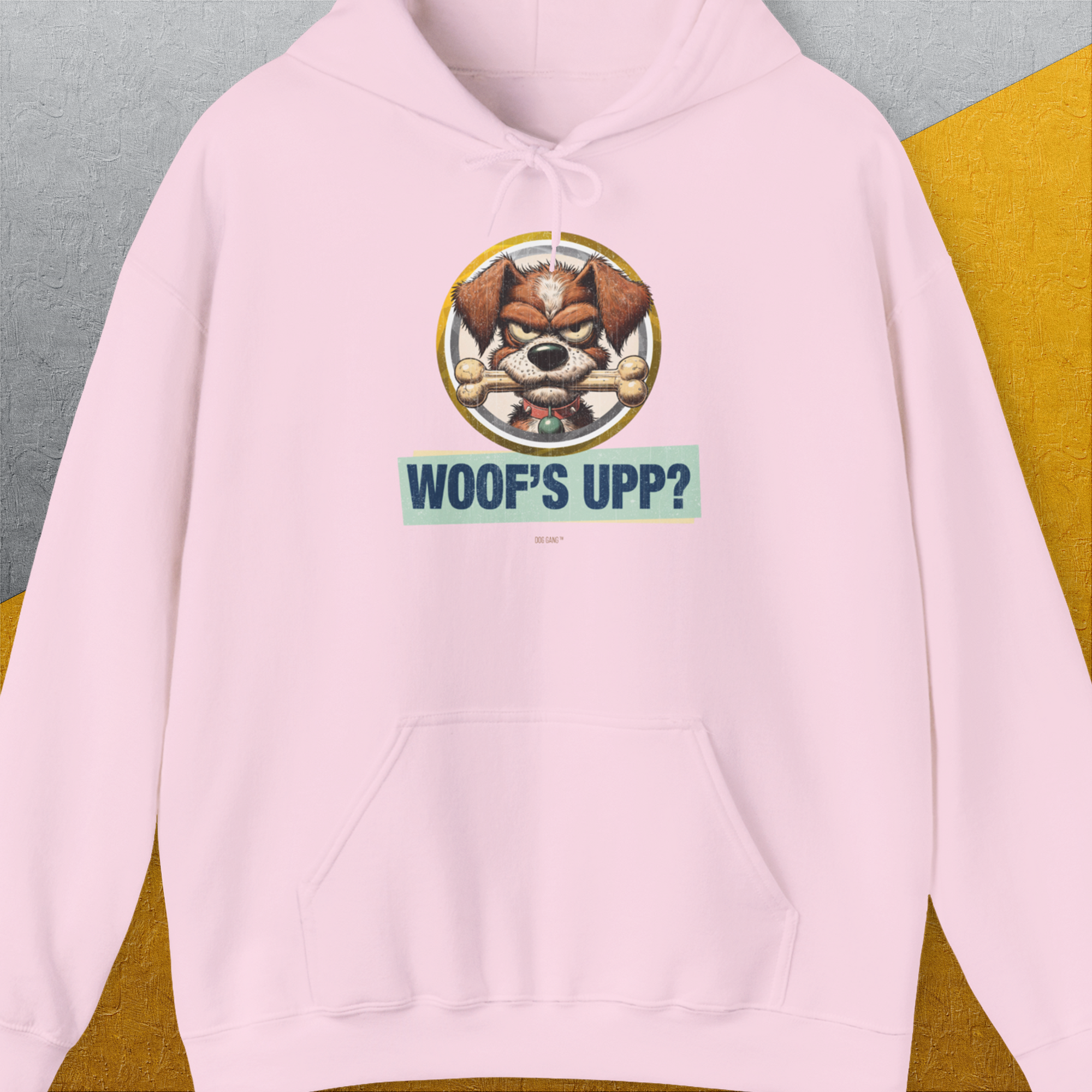Woof's Upp? Volume 2, Unisex Hoodie-Light Pink, Design by Dog Gang