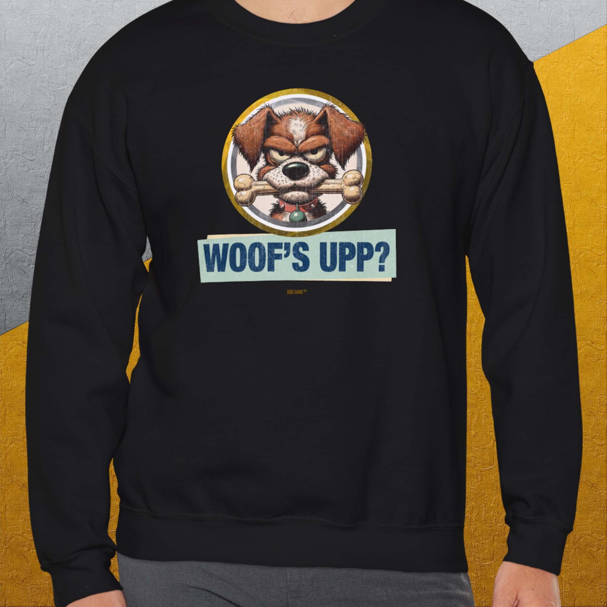Woof's Upp? Volume 2, Unisex Sweatshirt-. For dog lovers. Design by Dog Gang