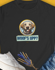 Woof's Upp? Volume 3, Women's T-Shirt-Black. A perfect gift for dog lovers and dog owners. Design by Dog Gang