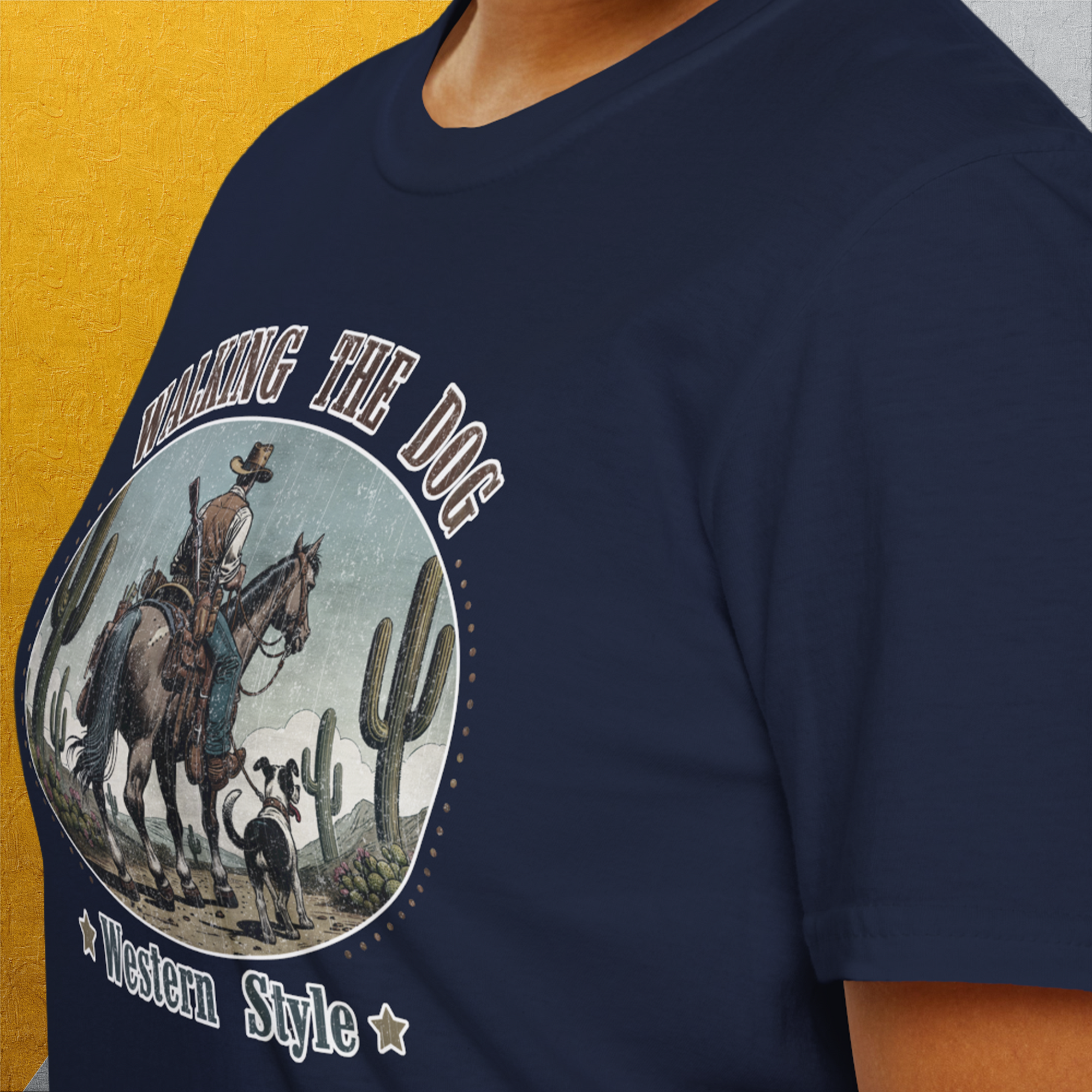 Walking The Dog, Western Style, Volume 2, Unisex T-Shirt-, a fun and stylish design for dog lovers from Dog Gang