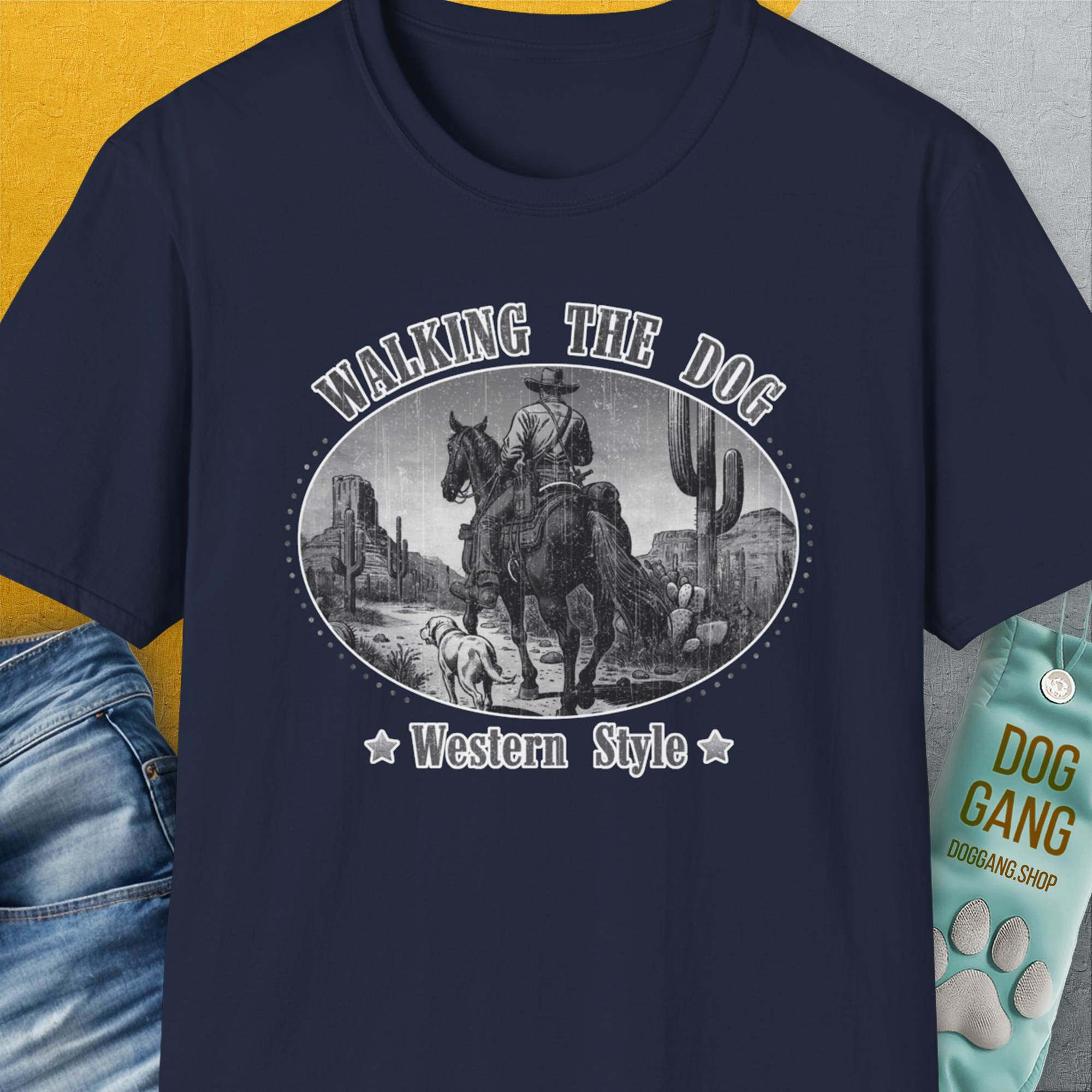 Walking The Dog, Western Style, Volume 3, Unisex T-Shirt-, Design by Dog Gang