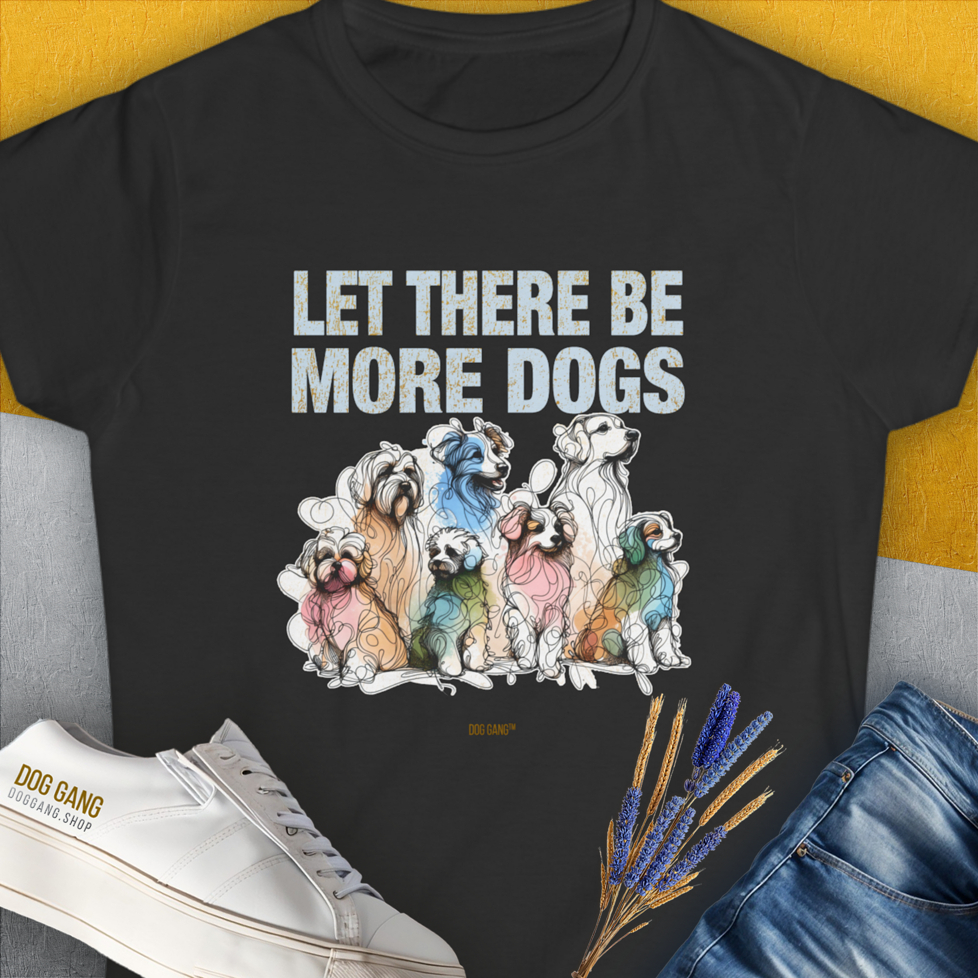 Let There Be More Dogs, Women&#39;s T-Shirt-Black. A perfect gift for dog lovers and dog owners. Design by Dog Gang