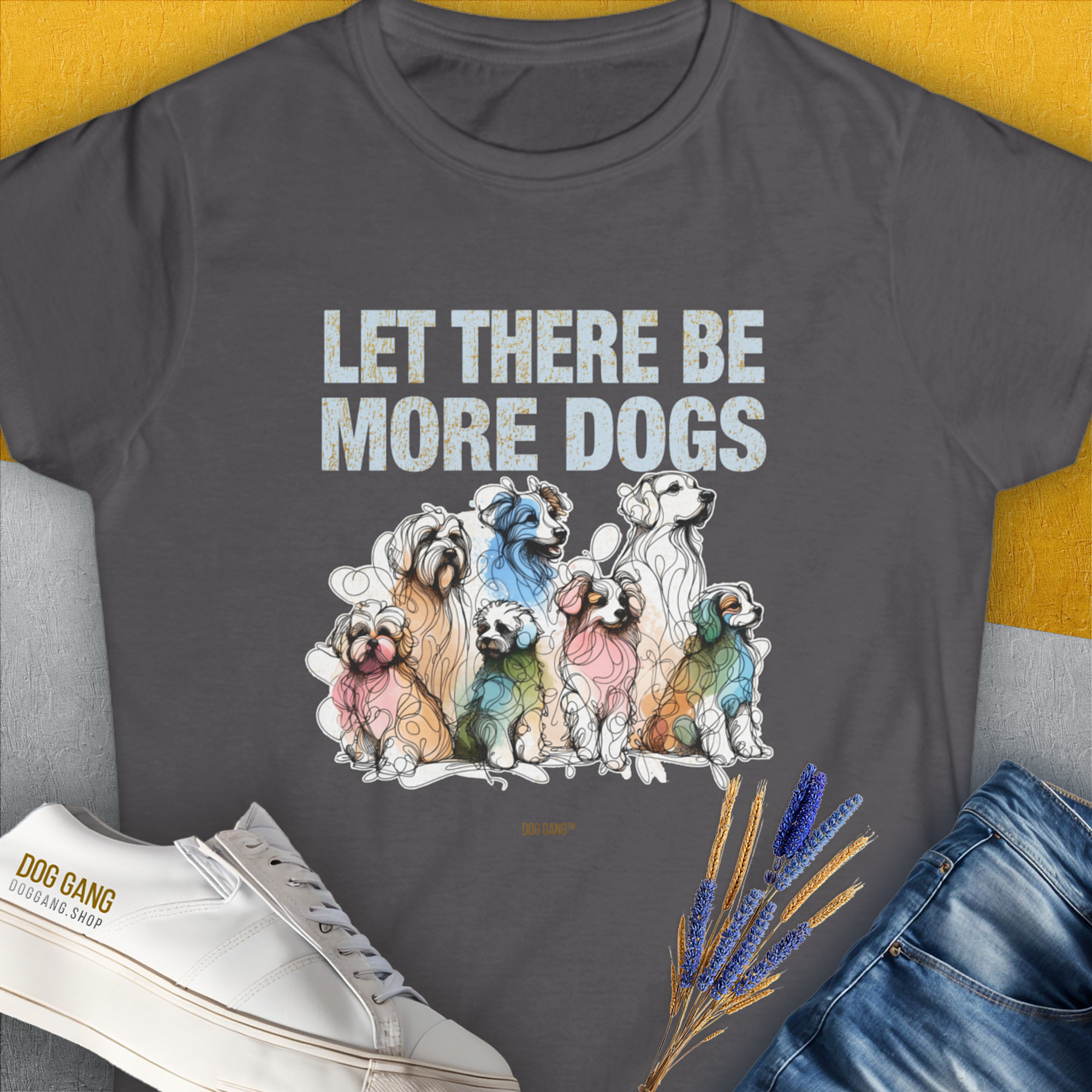 Let There Be More Dogs, Women's T-Shirt-Charcoal. For dog lovers and dog owners. Design by Dog Gang