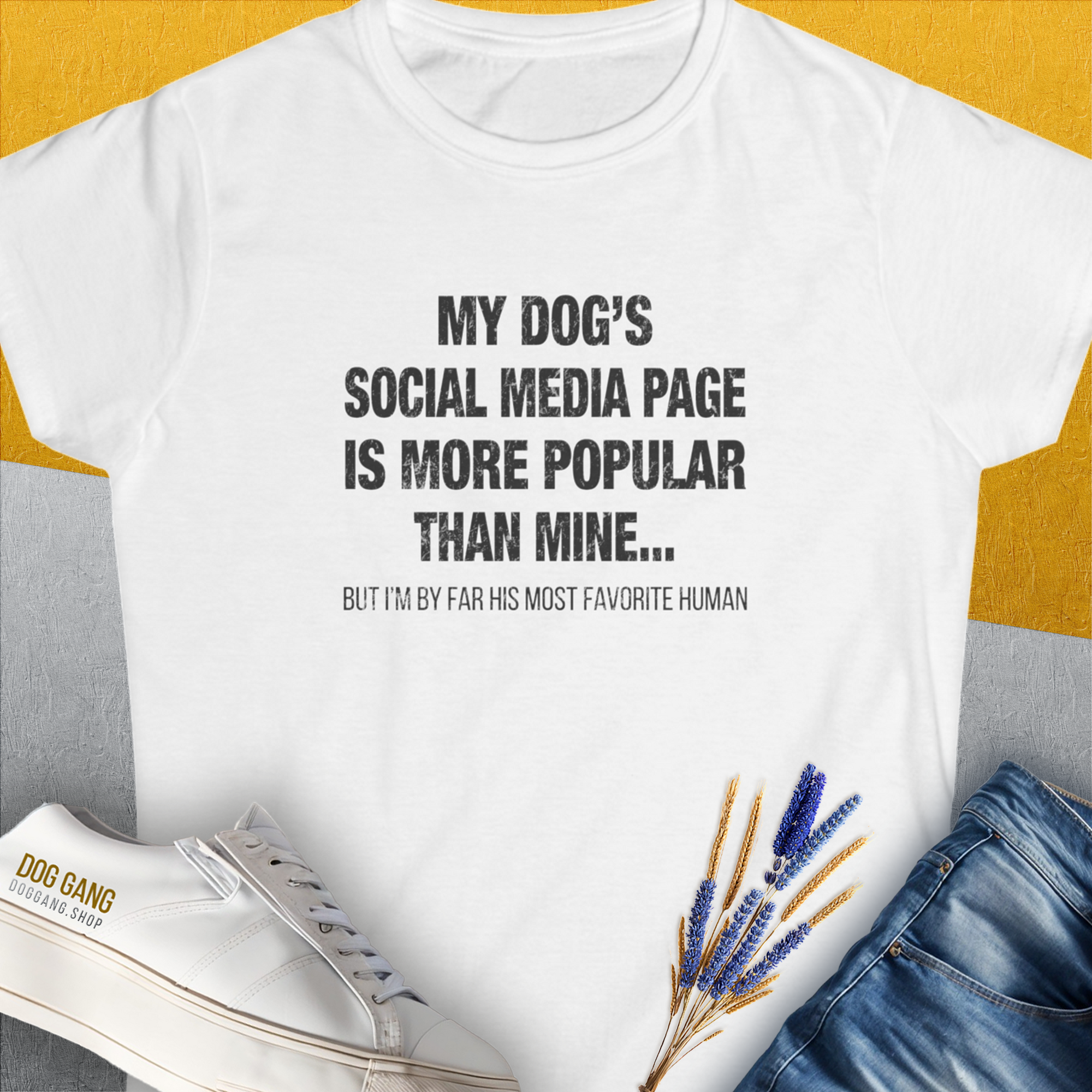 My Dogs Social Media Page Is More Popular Than Mine, Women&#39;s T-Shirt-White. For dog lovers and dog owners. Design by Dog Gang