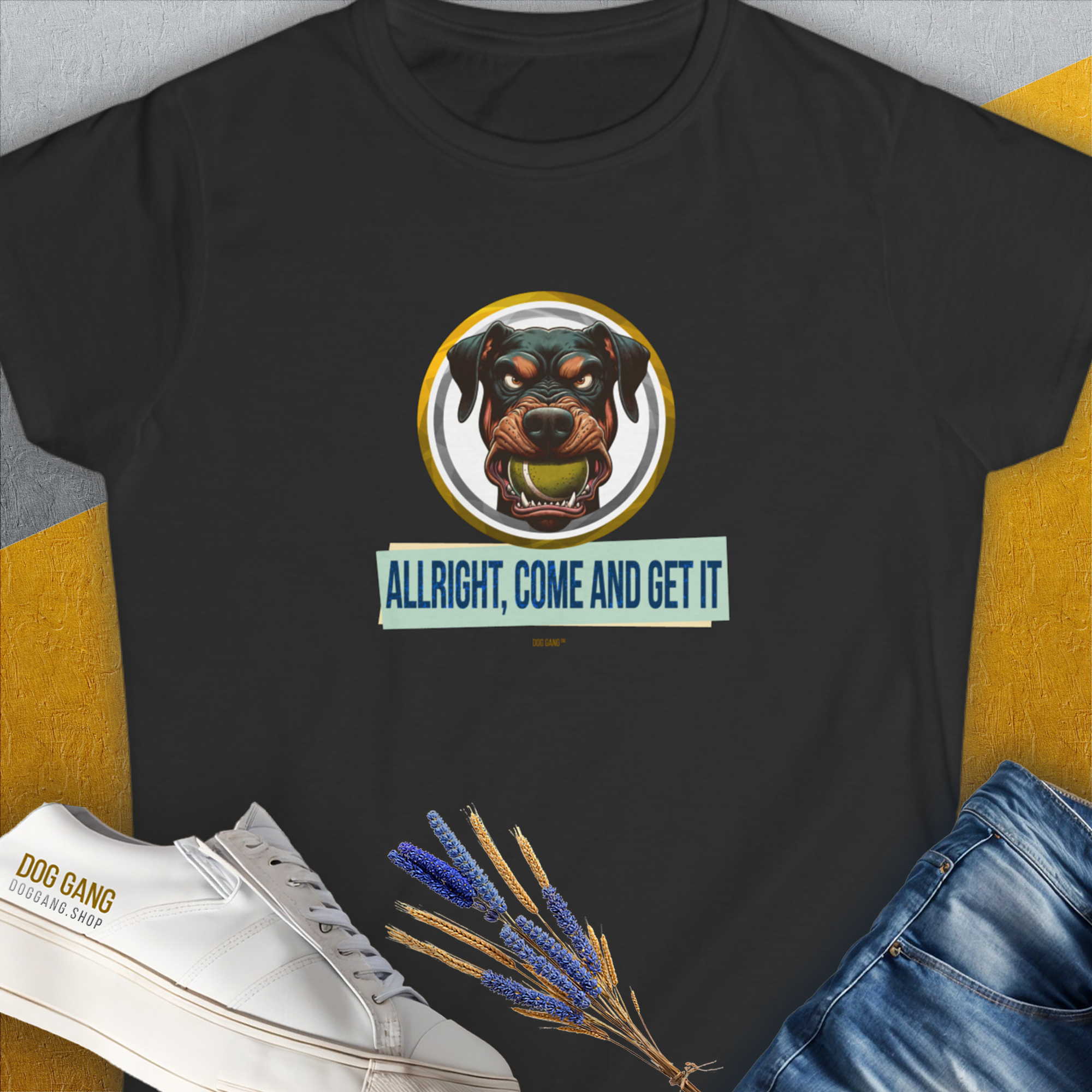 Allright Come And Get It, Volume 2, Women's T-Shirt-Black. A perfect gift for dog lovers and dog owners. Design by Dog Gang