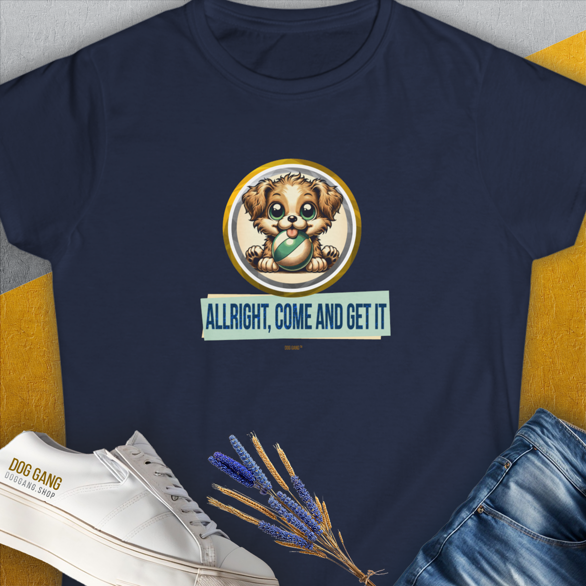 Allright Come And Get It, Volume 4, Women's T-Shirt-Navy, a cool and stylish design with a funny saying from Dog Gang