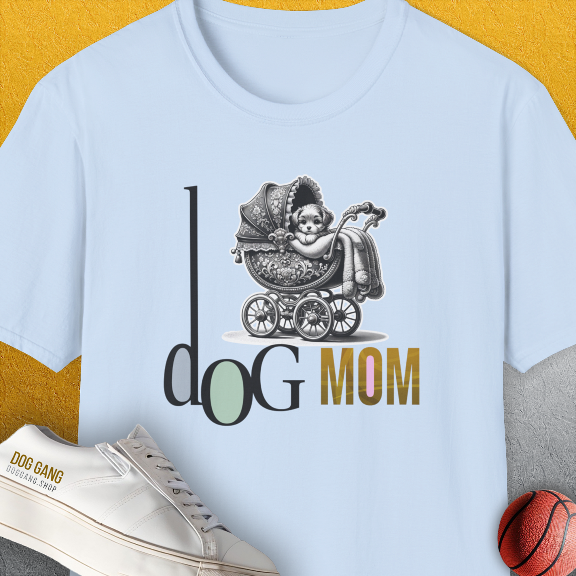 Dog Mom Series, Volume 5, Unisex T-Shirt-Light Blue. A perfect gift for dog lovers and dog owners. Design by Dog Gang