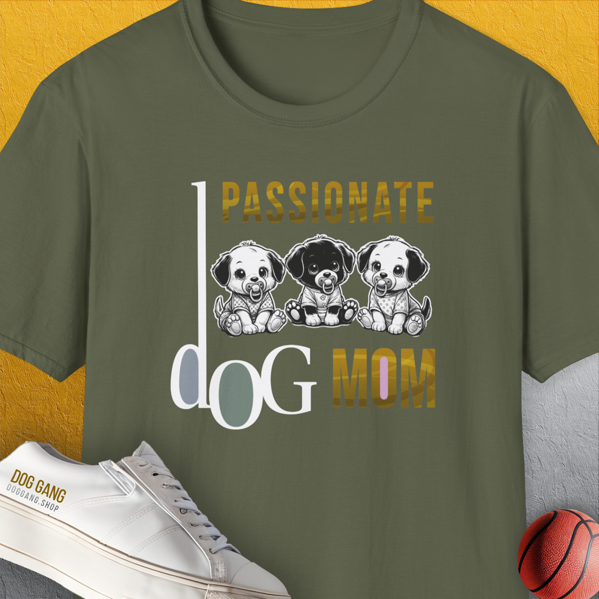 Dog Mom Series, Volume 6, Unisex T-Shirt-Military Green, Design by Dog Gang