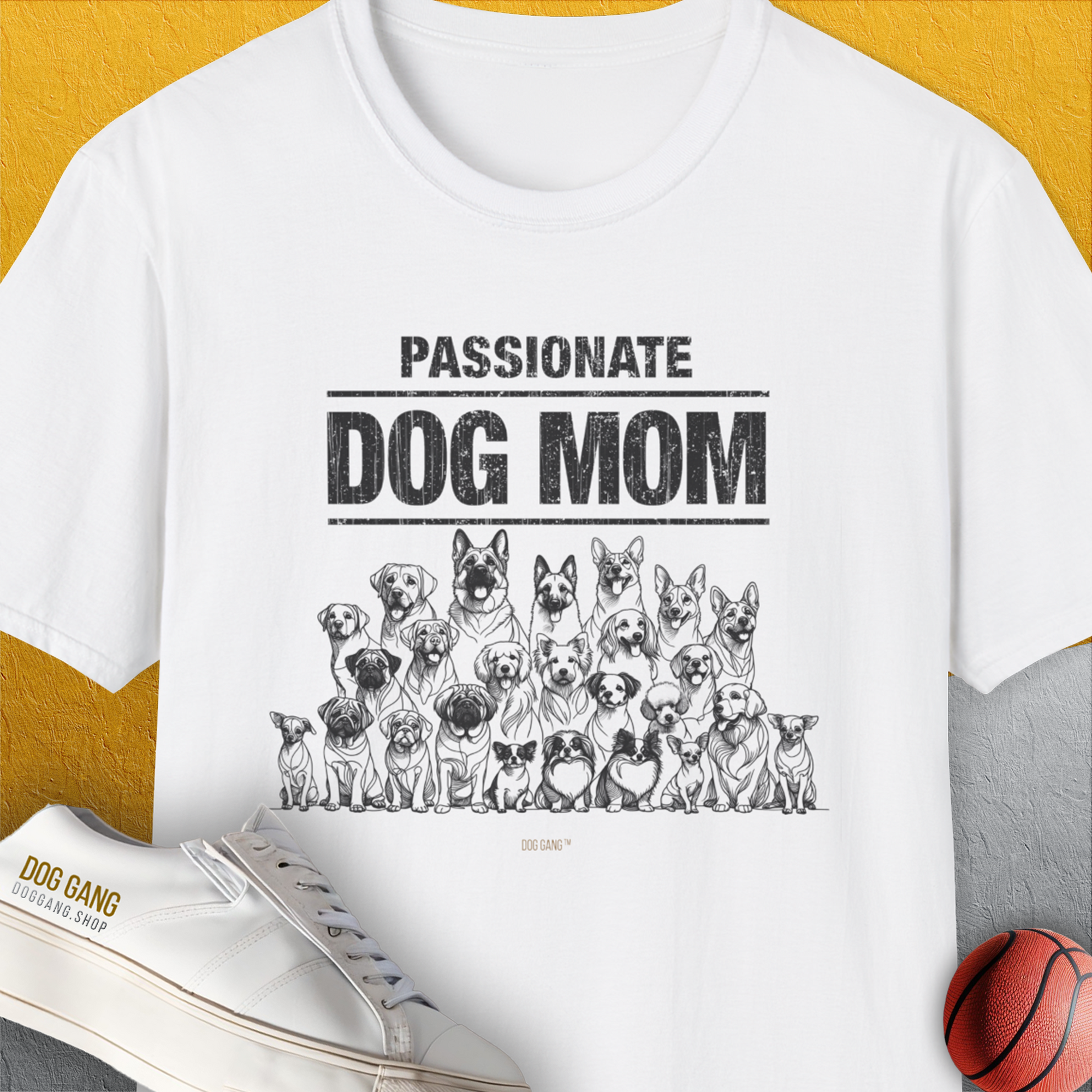 Dog Mom Series, Volume 8, Unisex T-Shirt-White. A perfect gift for dog lovers and dog owners. Design by Dog Gang