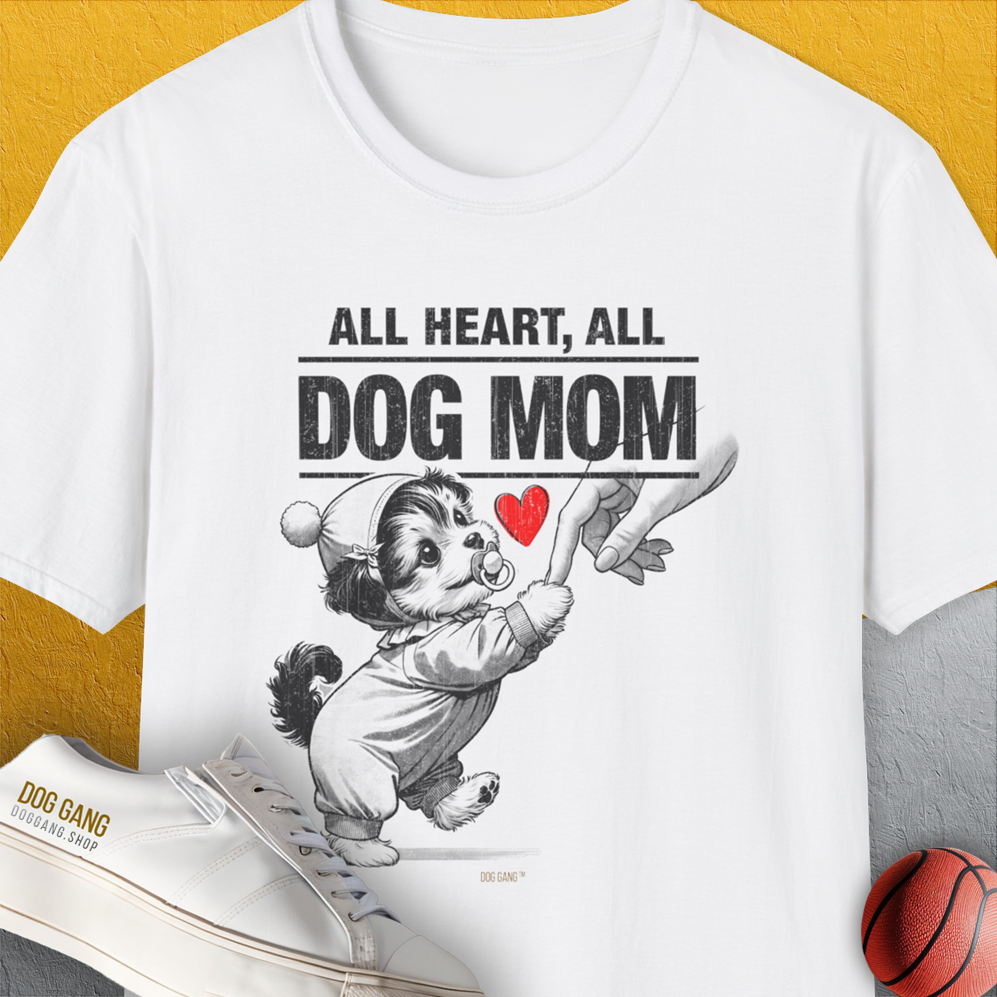 Dog Mom Series, Volume 9, Unisex T-Shirt-White. A perfect gift for dog lovers and dog owners. Design by Dog Gang