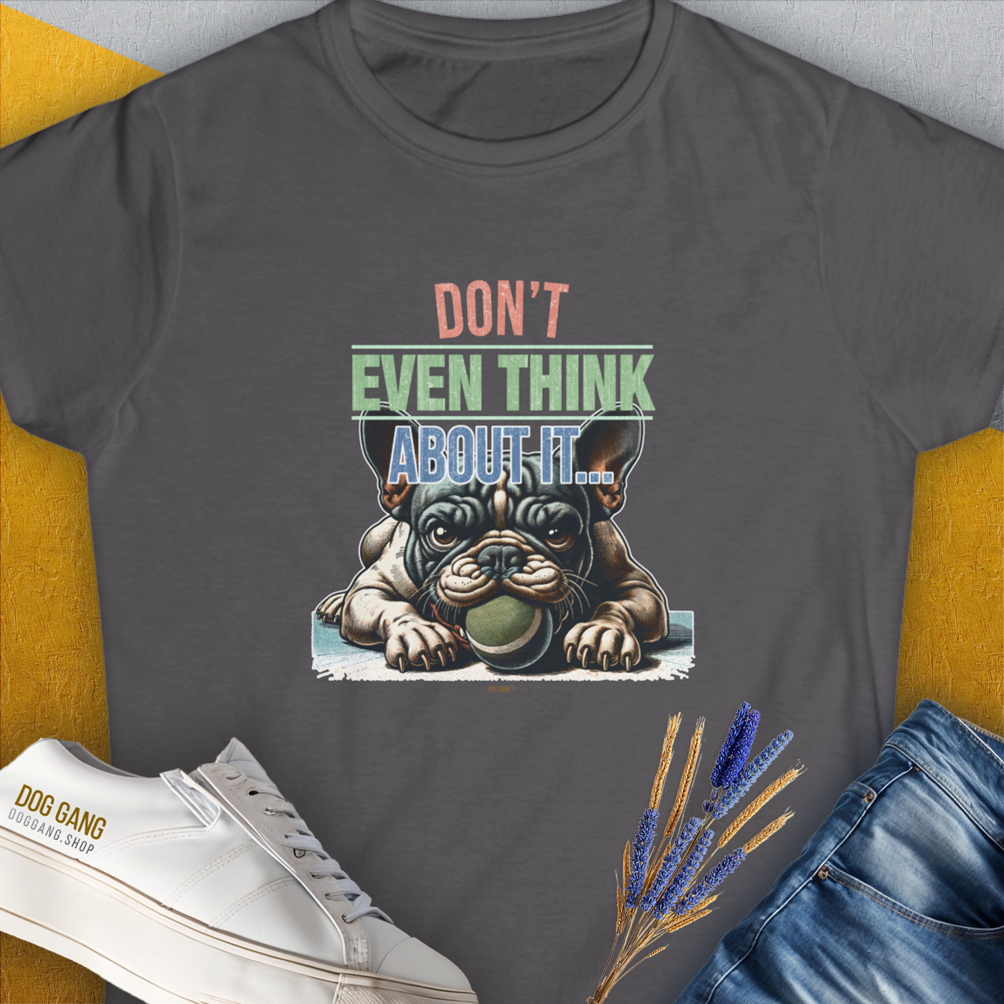 Don't Even Think About It..., Volume 2, Women's T-Shirt-Charcoal. A dog-themed Design from Dog Gang