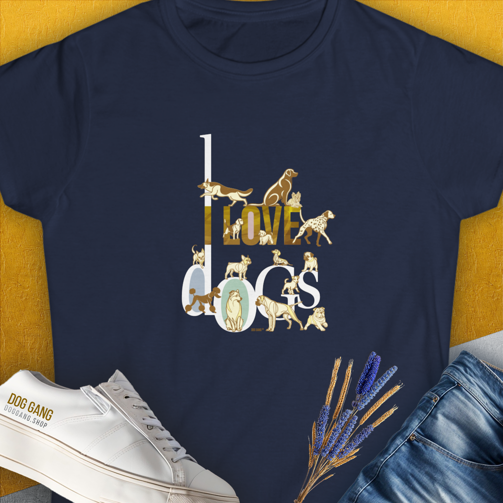 I Love Dogs - Series I, Volume 1, Women's T-Shirt-Navy, a cool and stylish design with a funny saying from Dog Gang