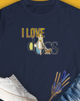Cute dog design: The shirt shows a woman walking her dog with the saying I LOVE dogs. Designed by Dog Gang.