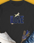 The I Love Dogs - Series I, Volume 7 womens t-shirt in black showcases a jumping dog graphic, adding a cute dog design for any dog lover. Designed by Dog Gang.