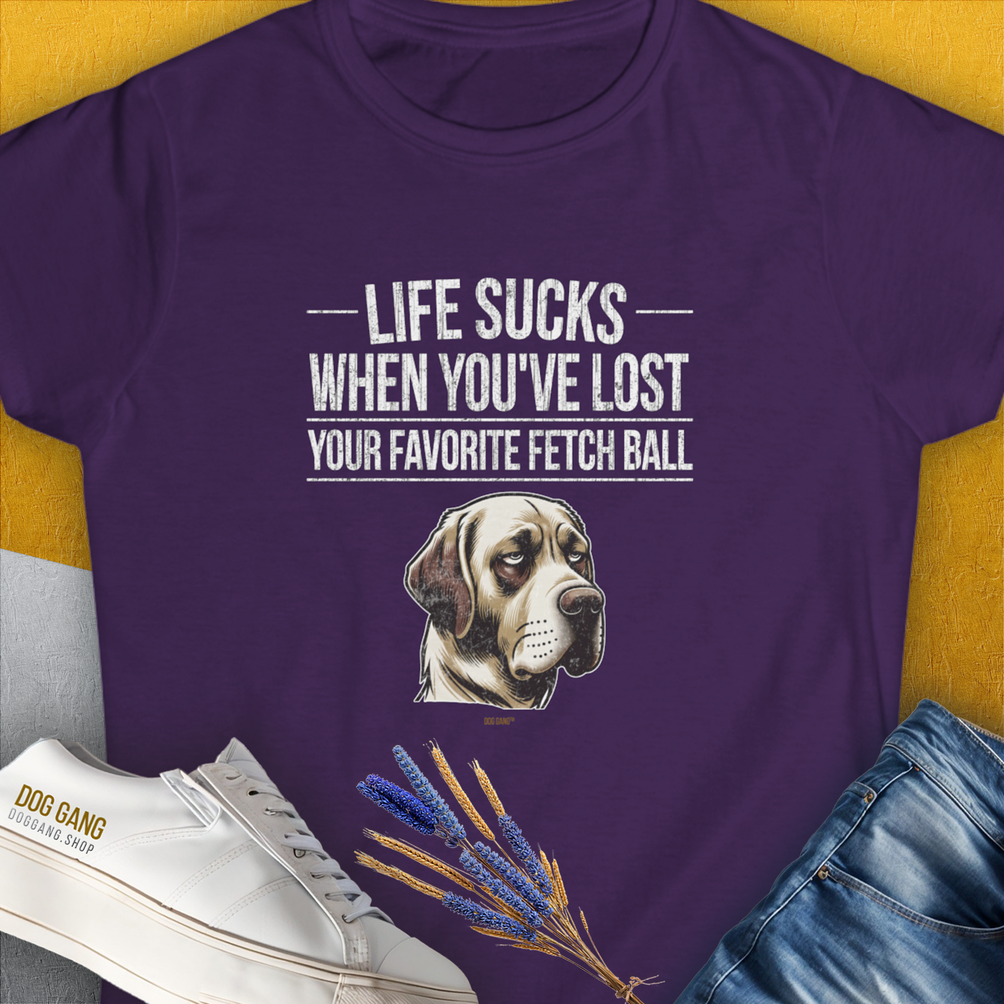 Life Sucks When You&#39;ve Lost Your Favorite Fetch Ball, Volume 1, Women&#39;s T-Shirt-Purple, a cool and stylish design with a funny saying from Dog Gang