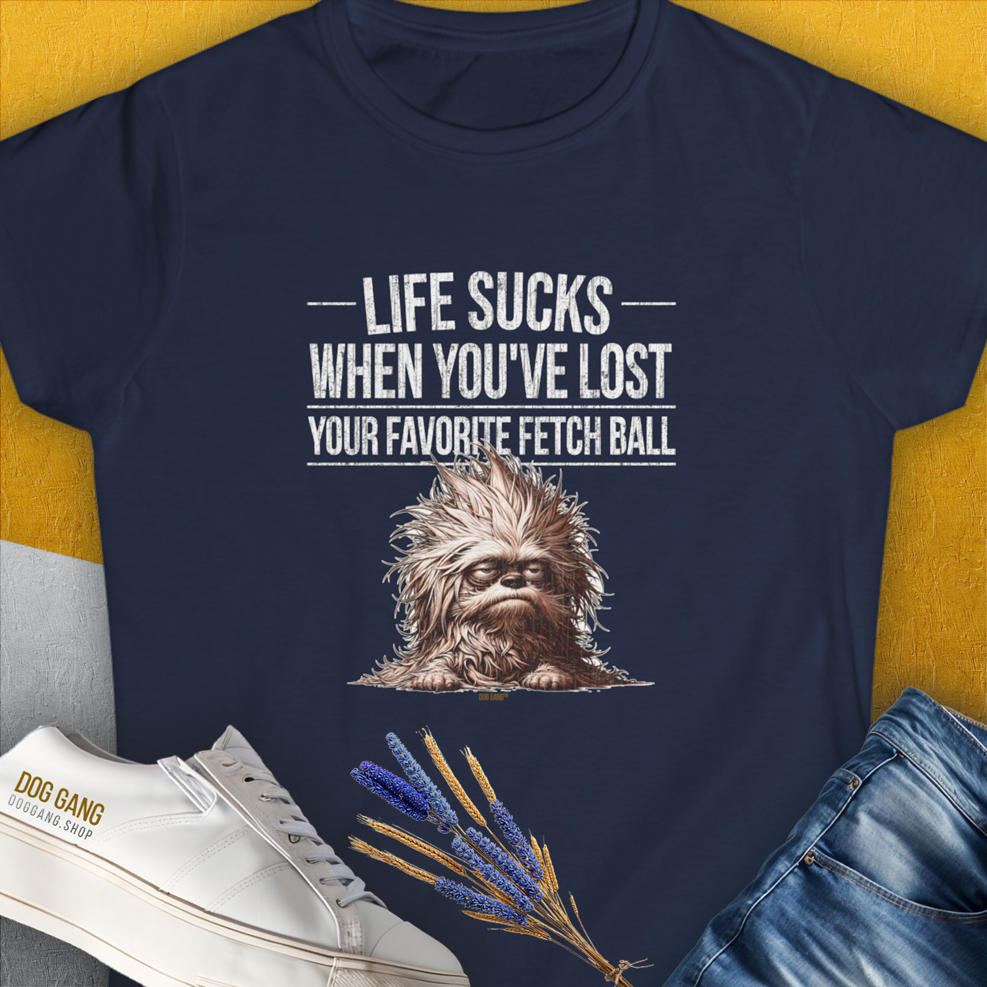 Life Sucks When You&#39;ve Lost Your Favorite Fetch Ball, Volume 3, Women&#39;s T-Shirt-Navy, a cool and stylish design with a funny saying from Dog Gang
