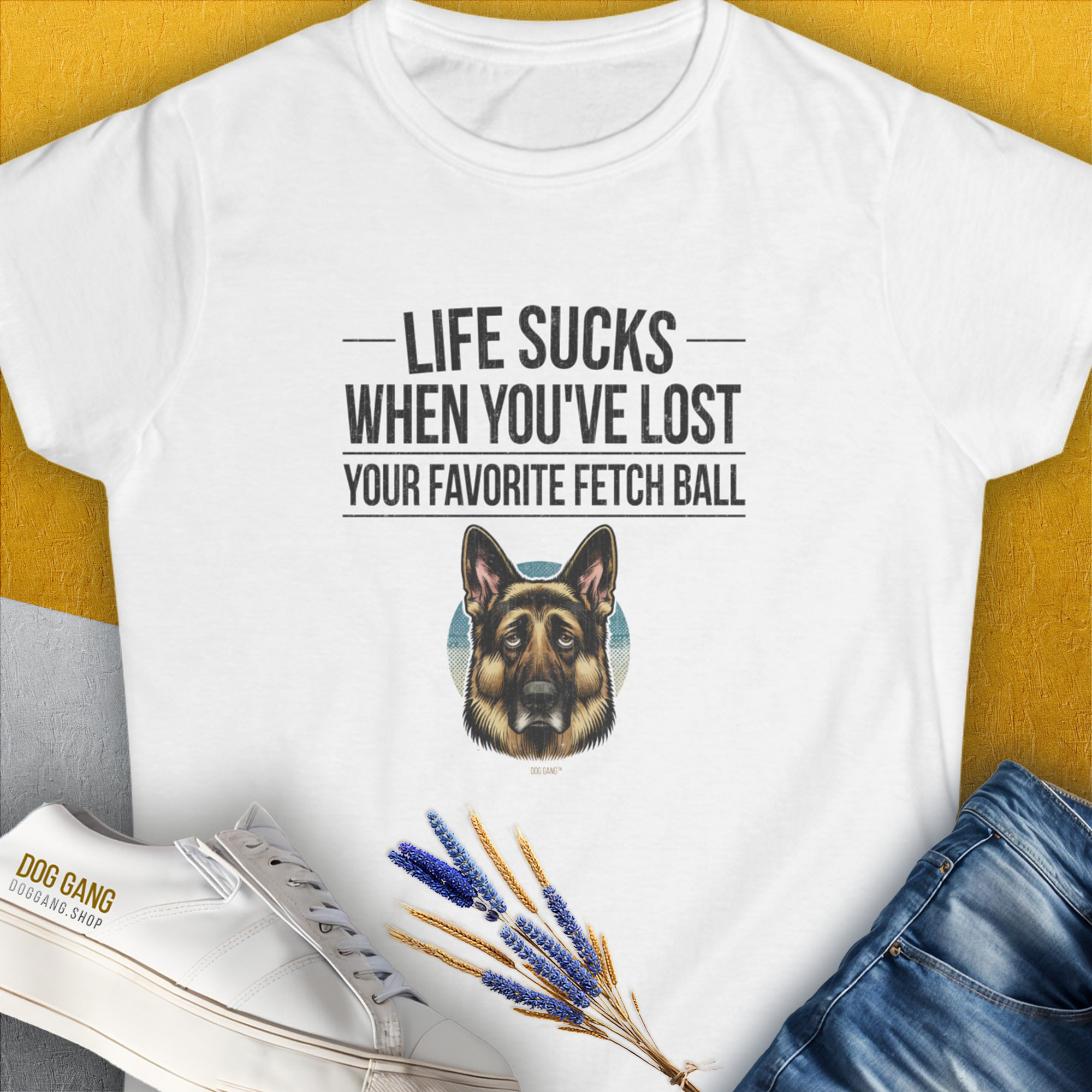 Life Sucks When You&#39;ve Lost Your Favorite Fetch Ball, Volume 4, Women&#39;s T-Shirt-White. For dog lovers and dog owners. Design by Dog Gang