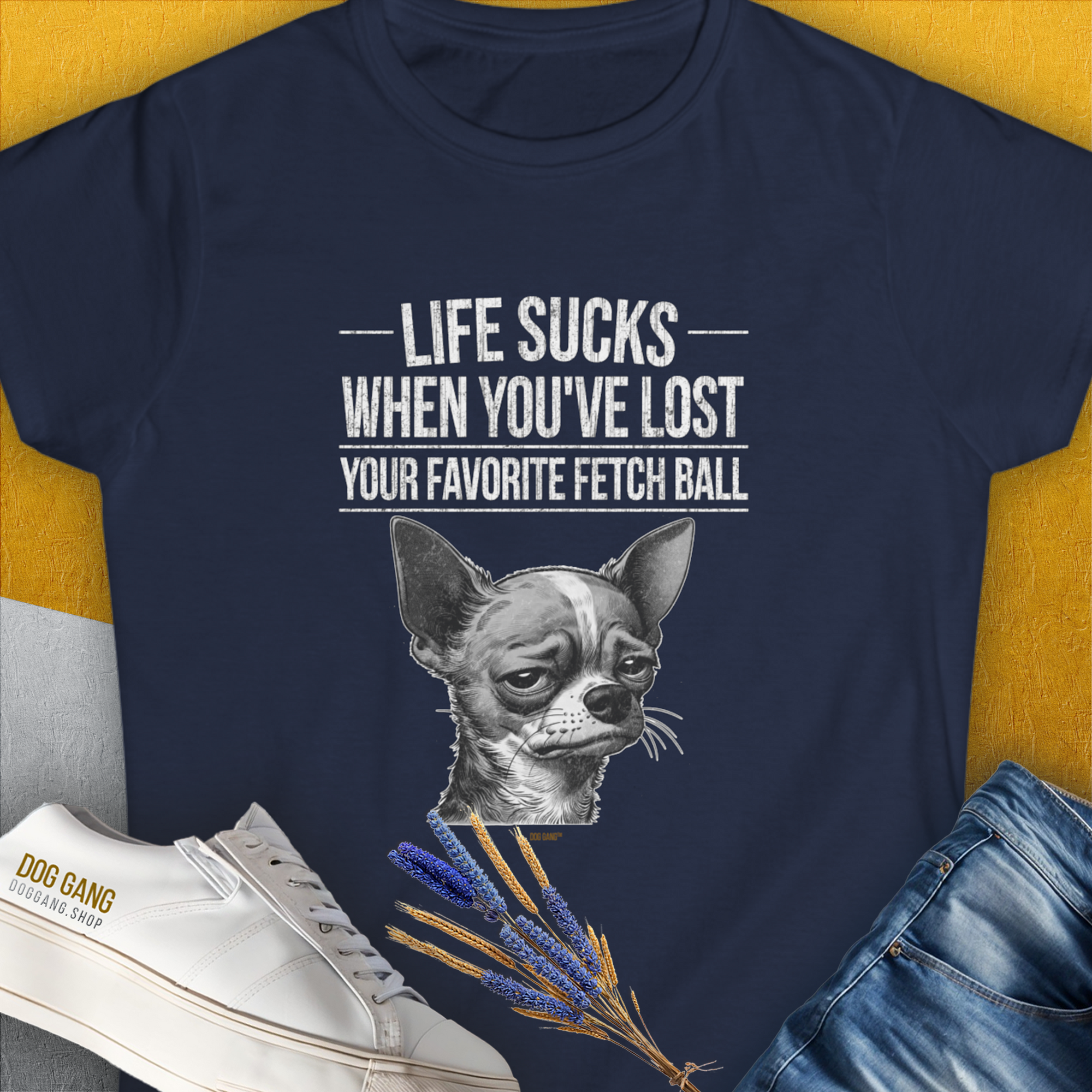 Life Sucks When You&#39;ve Lost Your Favorite Fetch Ball, Volume 6, Women&#39;s T-Shirt-Navy, a cool and stylish design with a funny saying from Dog Gang